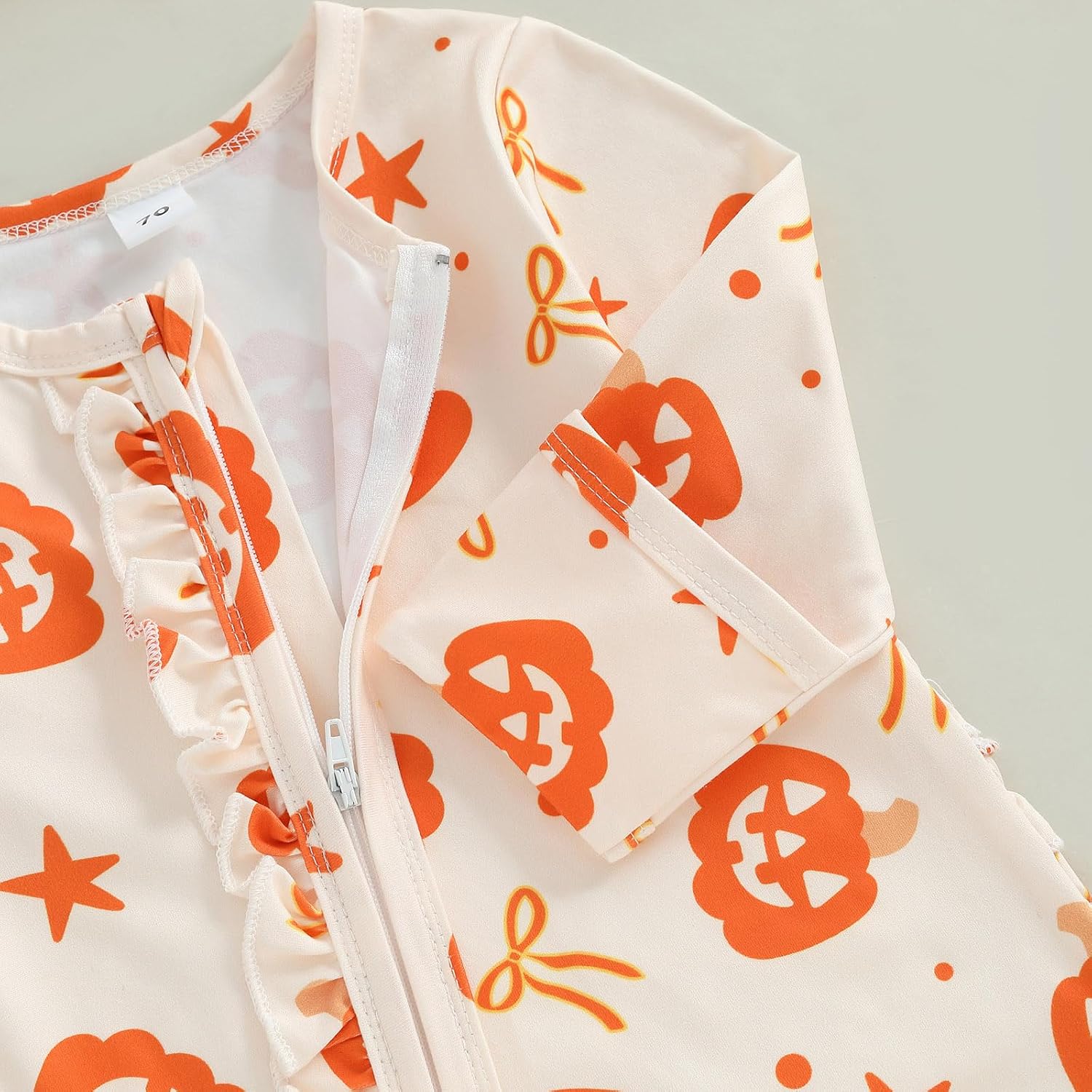 Halloween Newborn Girl Outfit Ghost Ruffle Footed Romper Jumpsuit One Piece | Newborn Baby Girl Halloween Outfit Ghost Pumpkin Print Footies Romper Long Sleeve Ruffle Zipper Jumpsuit Fall Winter Clothes