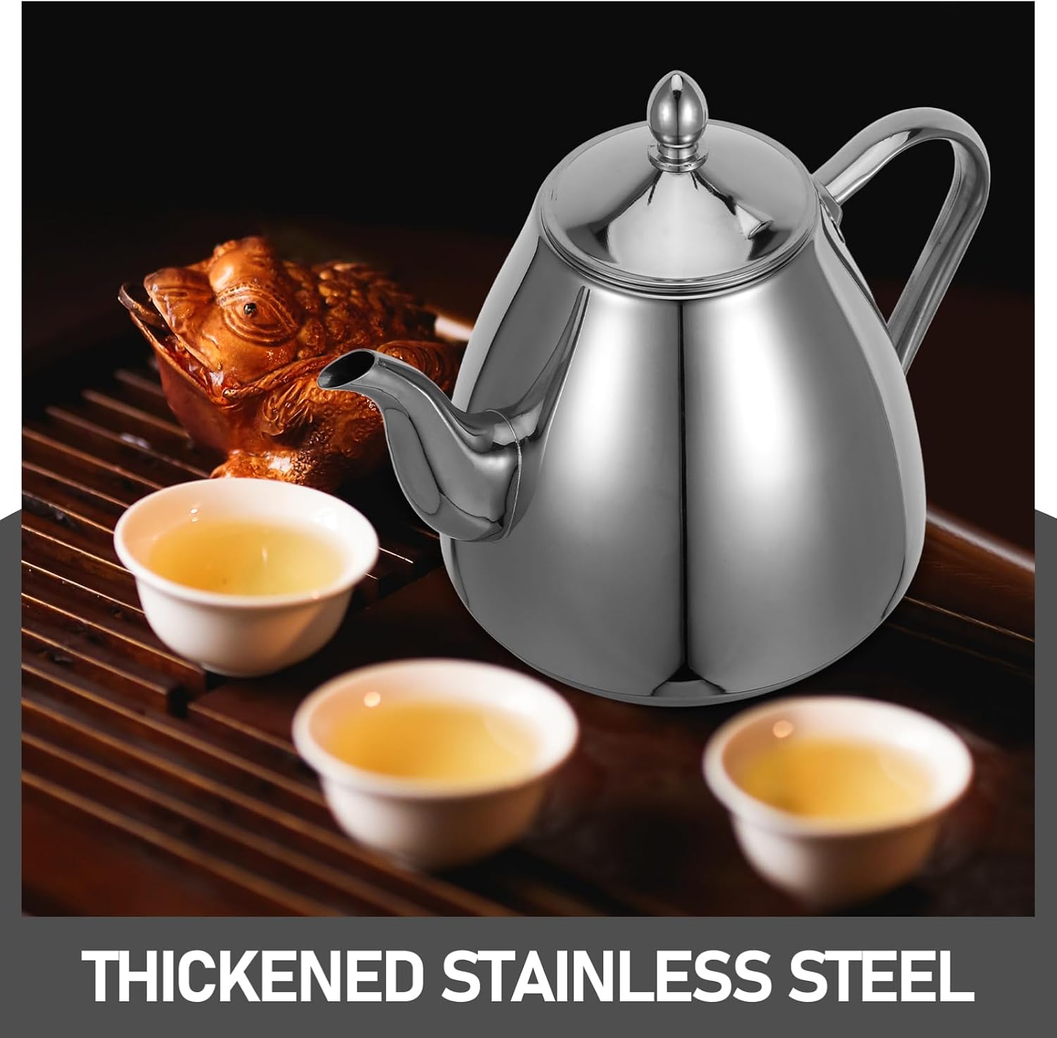 SOLUSTRE Stainless Steel Kettle with Removable Infuser for Induction and Electric Stovetops Thickened Construction for Home and Restaurant Use for Tea Preparation
