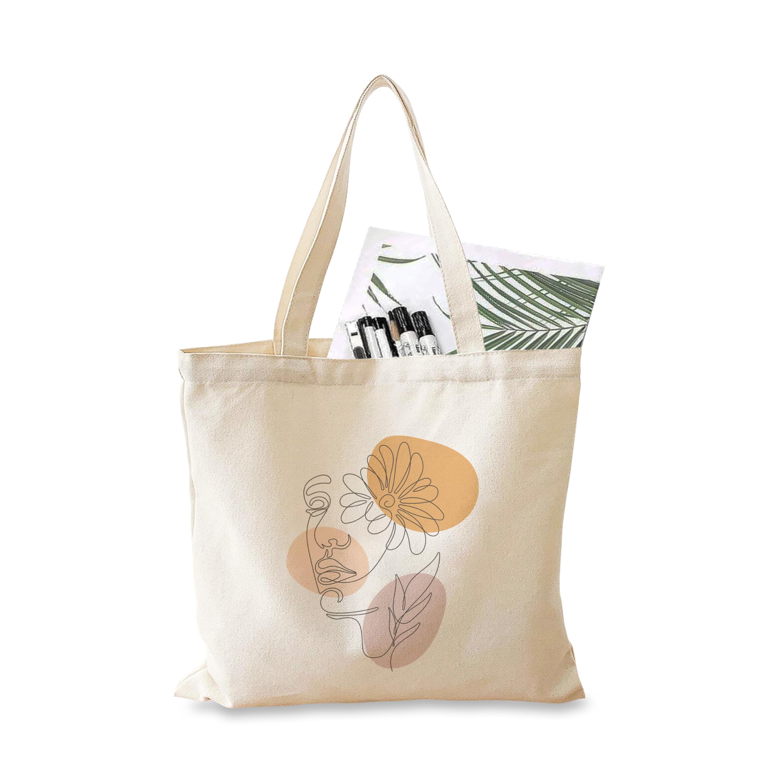 Darkbuck Canvas Tote Bag For Women & Men Shoulder Unisex Zipper Lock White Totebag Floral Face Design1-picture-31