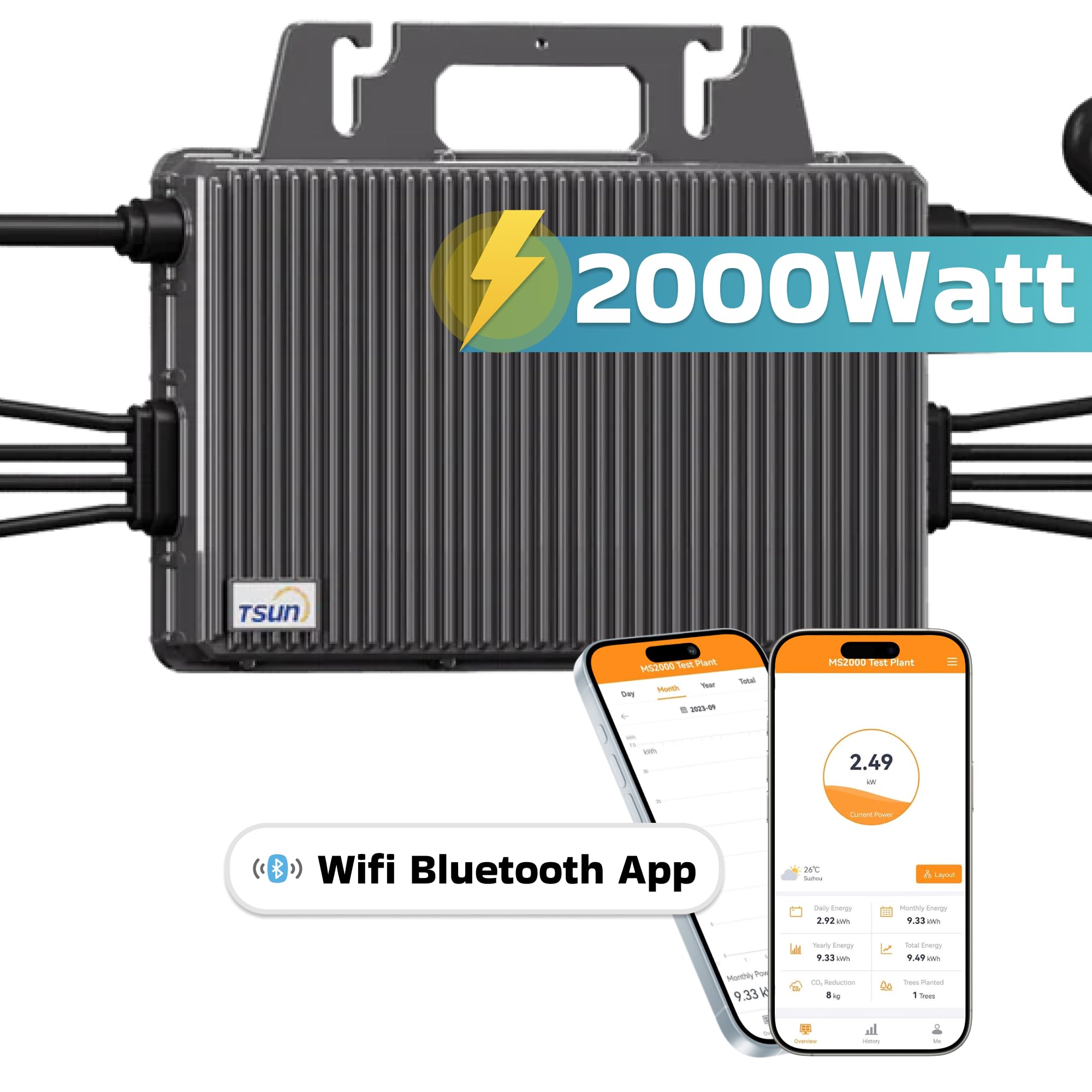 TSUN Mikro-Wechselrichter 2000W TSOL-MS2000 für Balkonkraftwerk, IP67 wetterfest, 4 MPPT, Bluetooth & WiFi, Micro Inverter