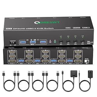 KVM Switch 3 Monitors 4 PC with Audio, HDMI DisplayPort Triple Monitor KVM Switcher 4 Computers 3 Monitors, Support 8K30Hz/4k60/4k144Hz, Suitable for Office, Gaming, Programmer Setup - Amazon product rated Grade A