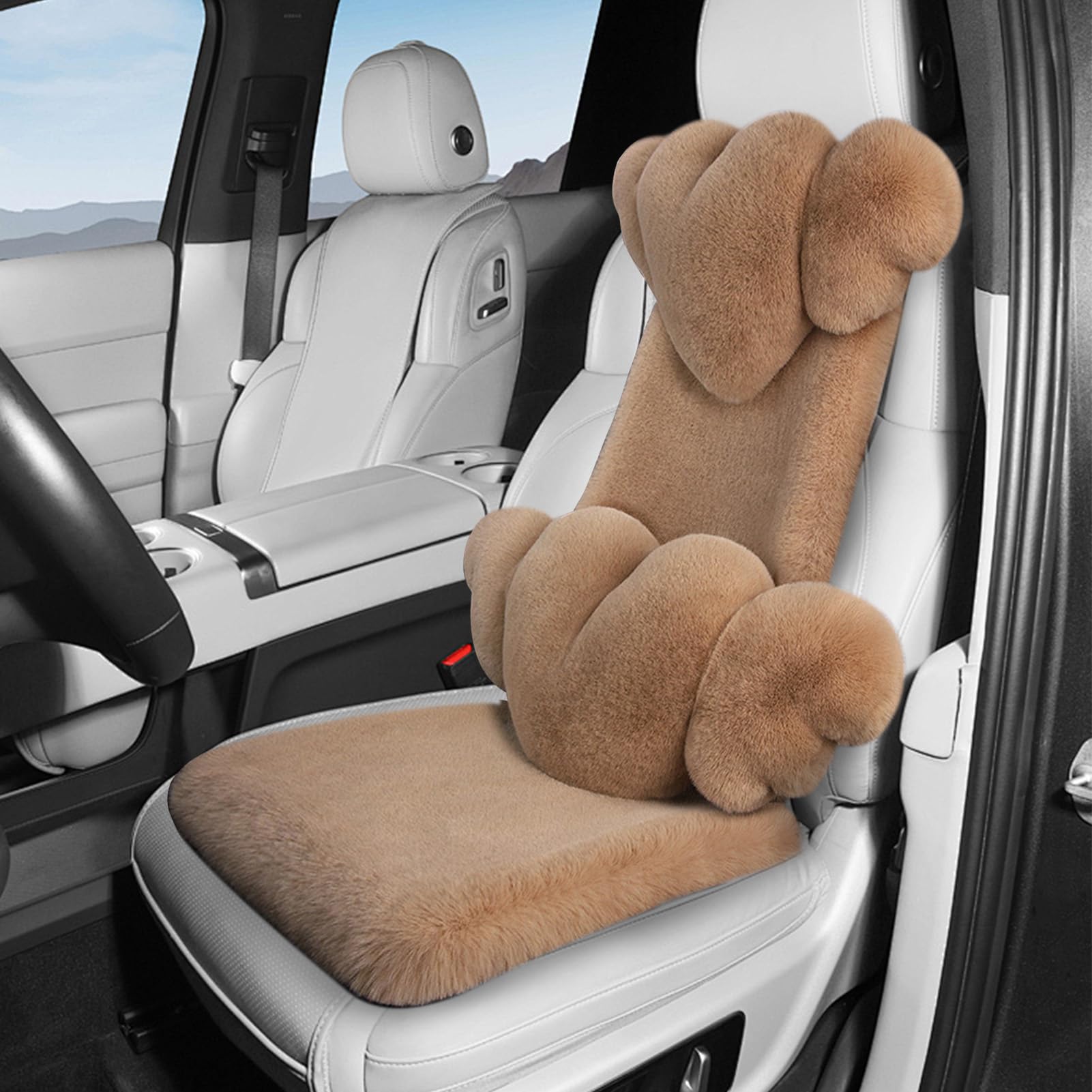 Generico Coprisedili Auto In Peluche Supporto Lombare Auto | Rivestimenti Sedili Riscaldati per SUV Berlina Veicolo Autocarro Viaggio Pendolare Spostamenti Inverno Freddo Autista