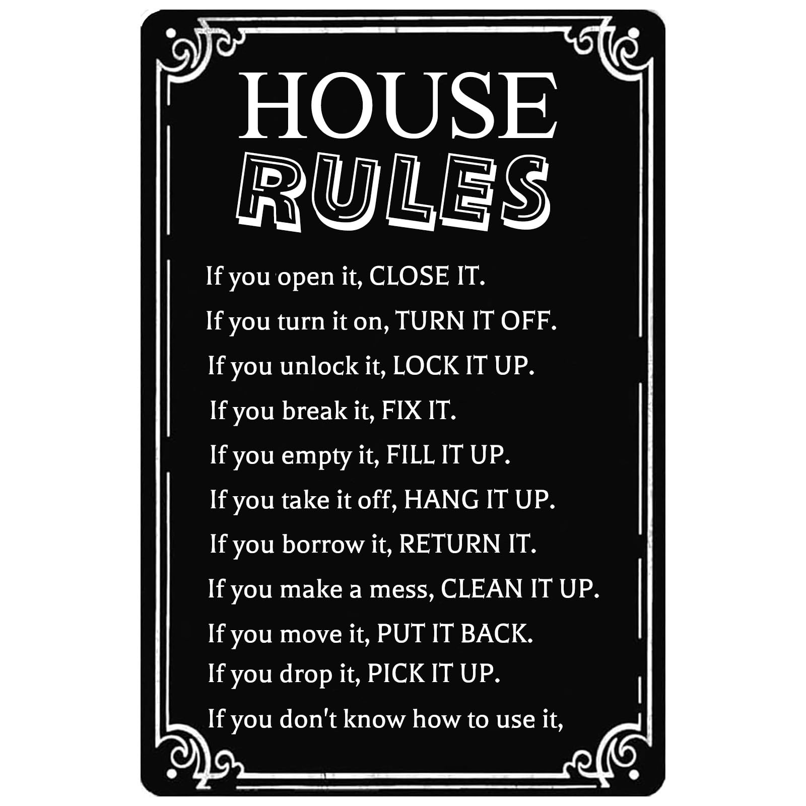 Practical Daily House Rule Vintage Metal Sign Household Behavior Tip Rustic Wall Hanging Decor Plaque for Home Club 12x8 Inch