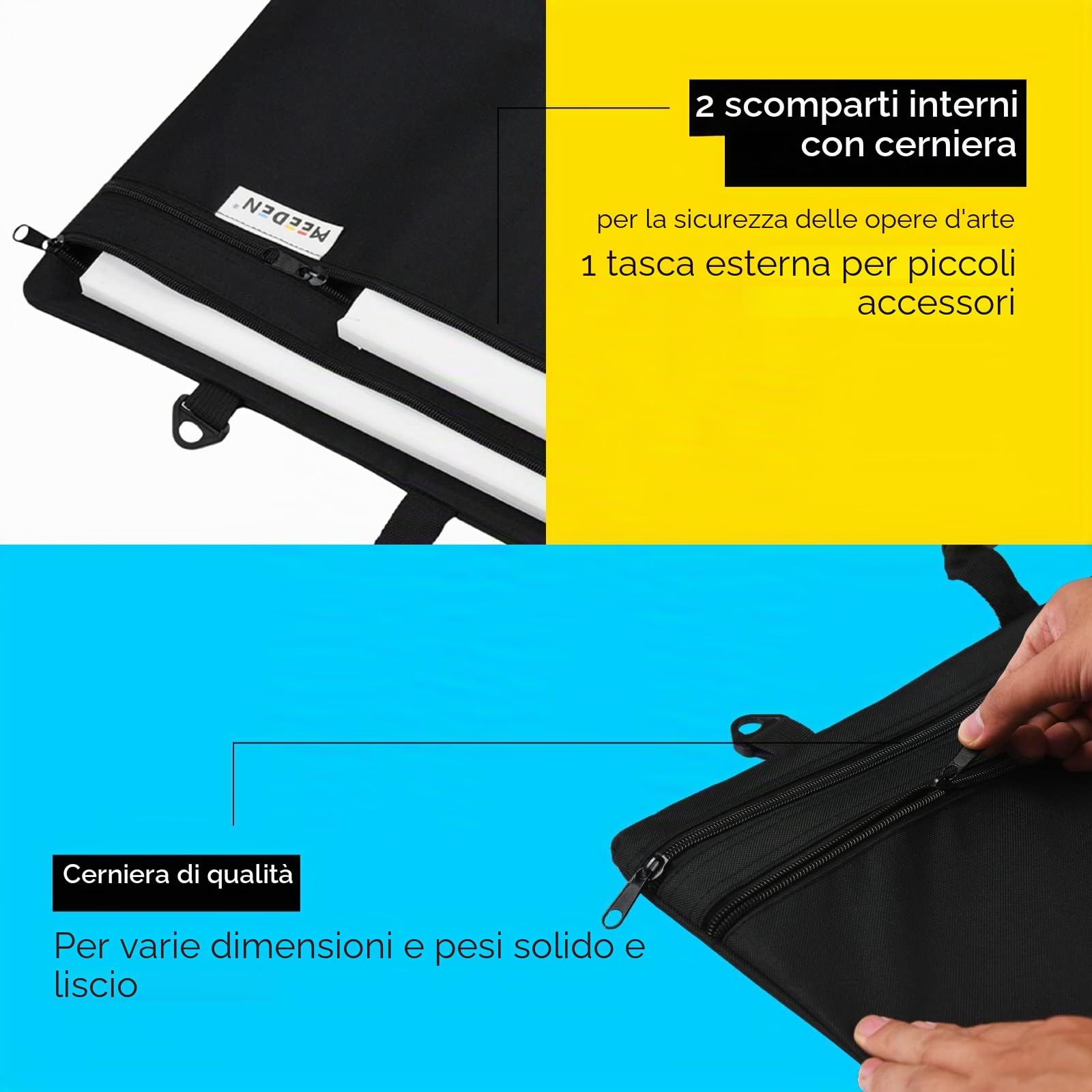 MEEDEN Art Portfolio Case A2/A3, Portatile Disegno Bordo Borsa Arte Borsa Da Trasporto Arte Impermeabile 600D Oxford, Portfolio per Opere d'arte, Tela, Fotografia, Poster, Nero (79 x 61 x 5 cm