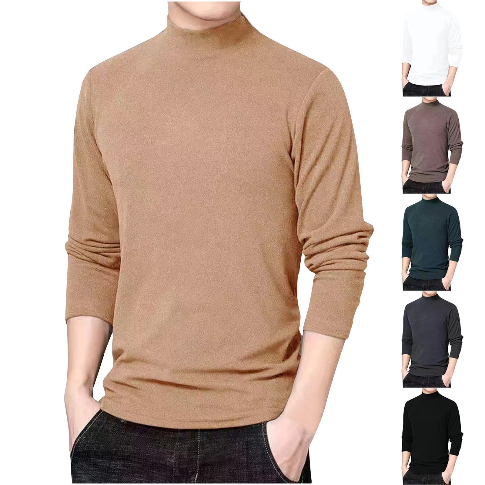 Mens Knitted Sweater Mock Neck Sweatshirts Winter Fall Long Sleeve Tops Casual Loose Fit Pullover Sweater Clothes