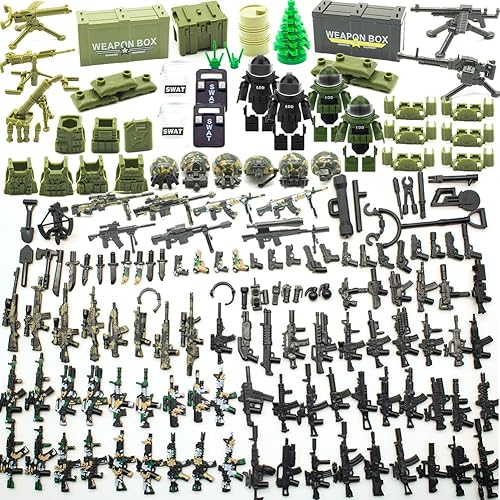 Paquete de 200 piezas de accesorios de armas militares, juguetes de bloques de construcción de equipo Swat, juegos de armas estilo soldado militar,
