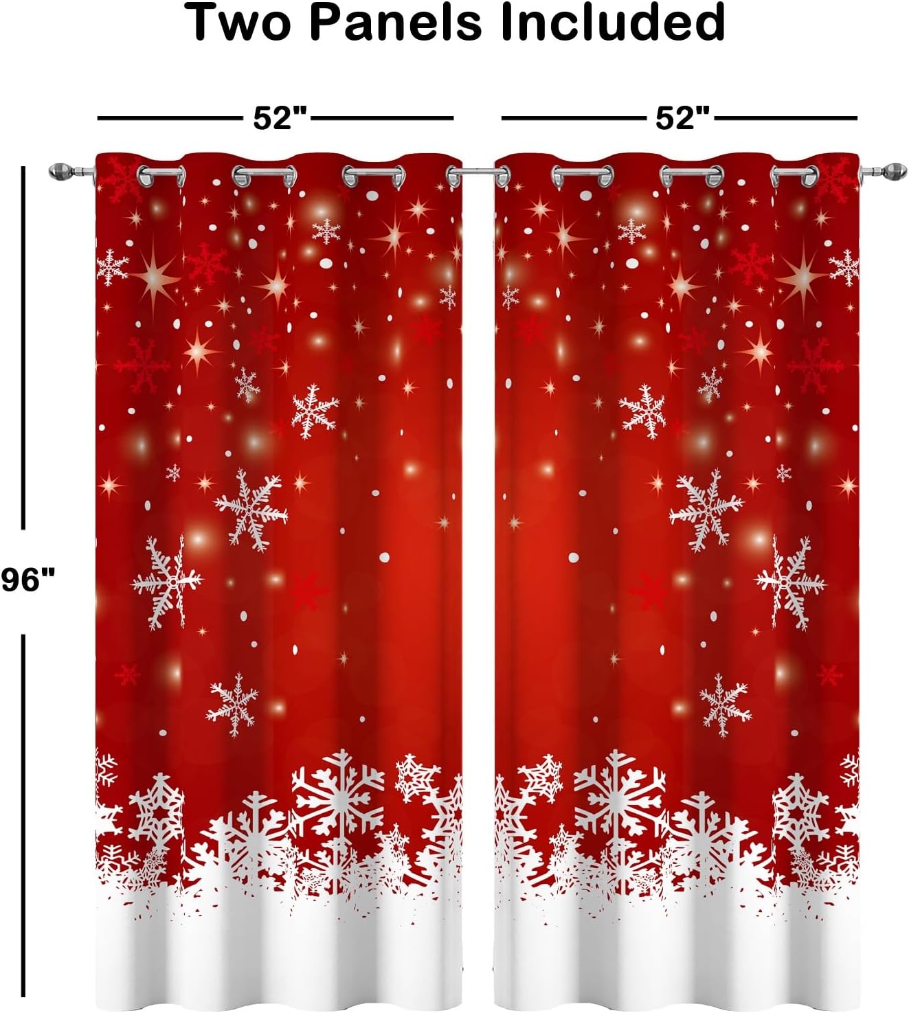 YOSTEV Snowflakes Christmas Curtain for Bedroom 2 Panel Set, Red Xmas Velvet Window Curtains 96 Inch Long, Thermal Insulated Living Room Darkening Decoration Curtains, 52x96 Inch