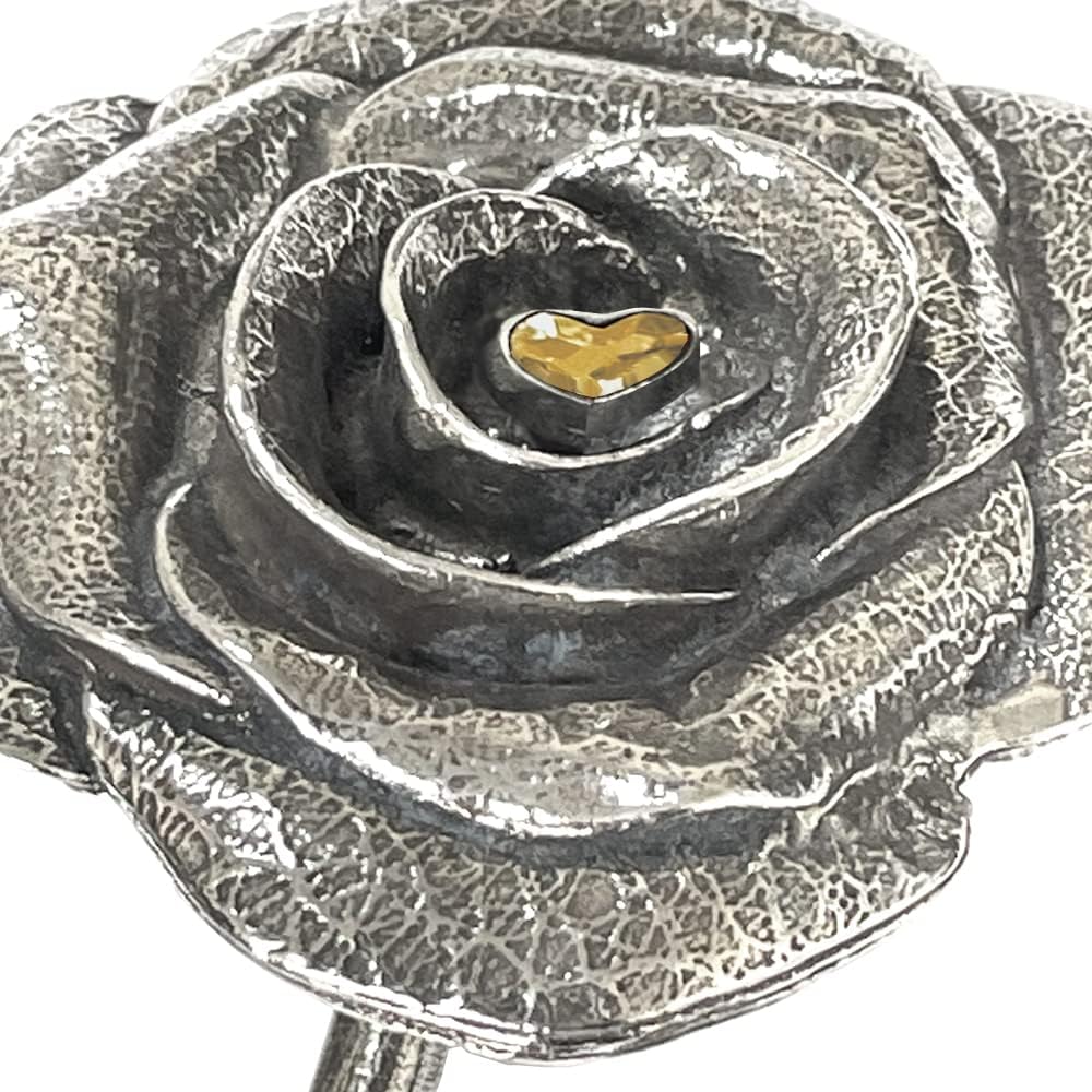 English Pewter Company 50th 50 Year Golden Wedding Anniversary Everlasting Forever Rose with Heart Crystal Keepsake Gift [ANN108]