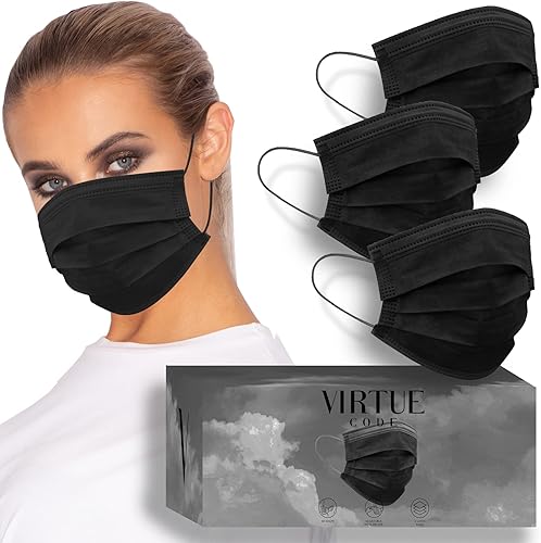 Miniatura 1 de VIRTUE CODE Máscaras faciales de apoyo, mascarillas suaves y cómodas de 3 capas, mascarillas desechables coloridas, paquete de 50 máscaras faciales