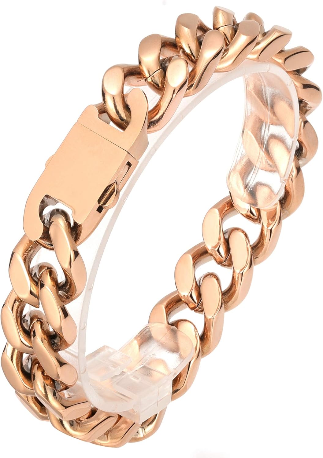 ROWIN&CO Stainless Steel Cuban Link Bracelet Width 15mm 18K Gold/Black/Blue/Rose Plated Curb Chain for Men Women Wrist Bracelets, 7.76-9.5 Inch Length Hip Hop Jewelry with Gift Box