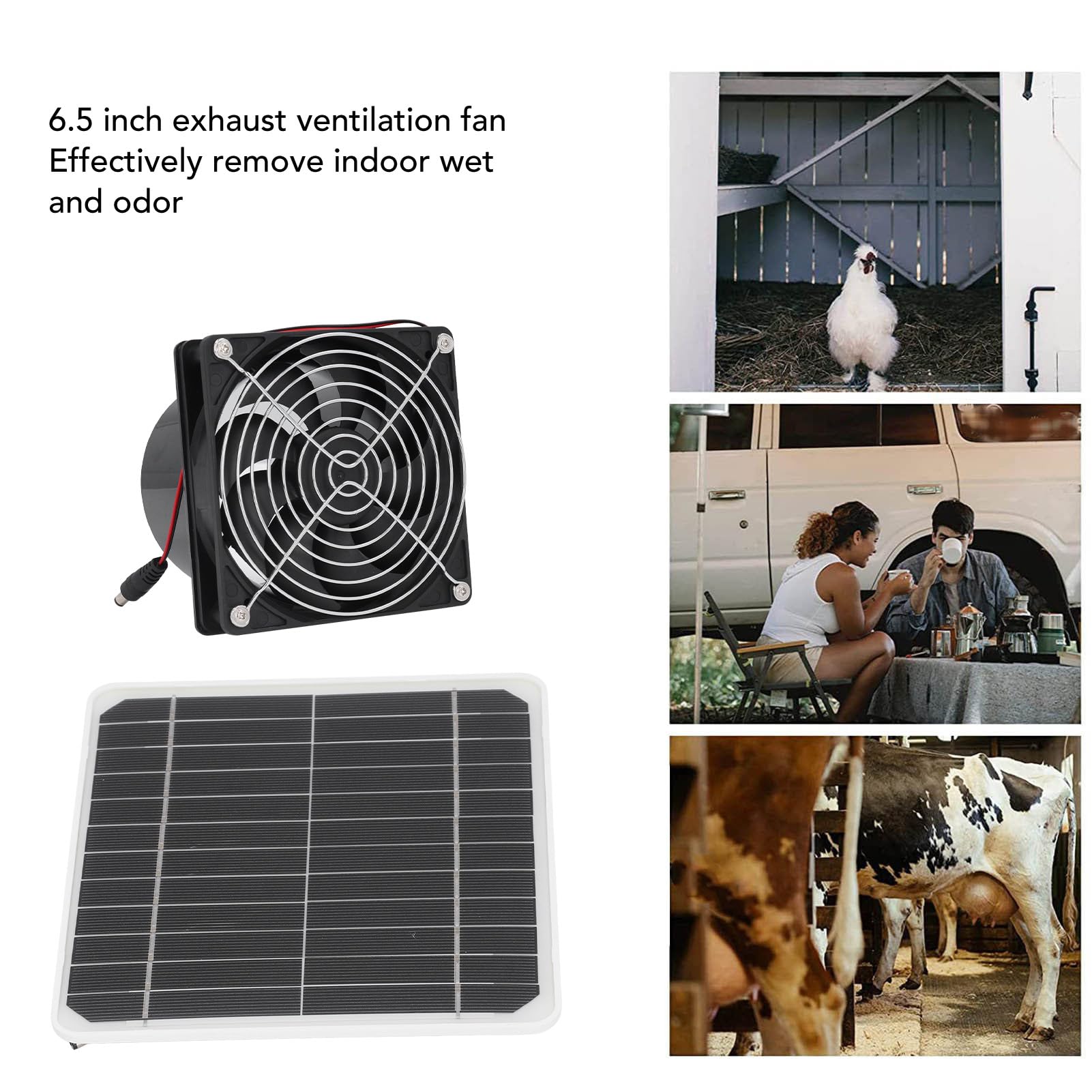 Extractor de Aire con Energía Solar, Kit de Panel Solar de 50 W y 12 V con Ventilador de Ventilación de 6,5 Pulgadas, Red Protectora, para Exterior, Almacén, Cobertizo, Cocina,