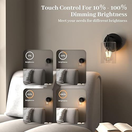 Miniatura 3 de Luces de pared regulables que funcionan con pilas, juego de 2 apliques de pared recargables sin cable, fácil de instalar, lámpara de pared