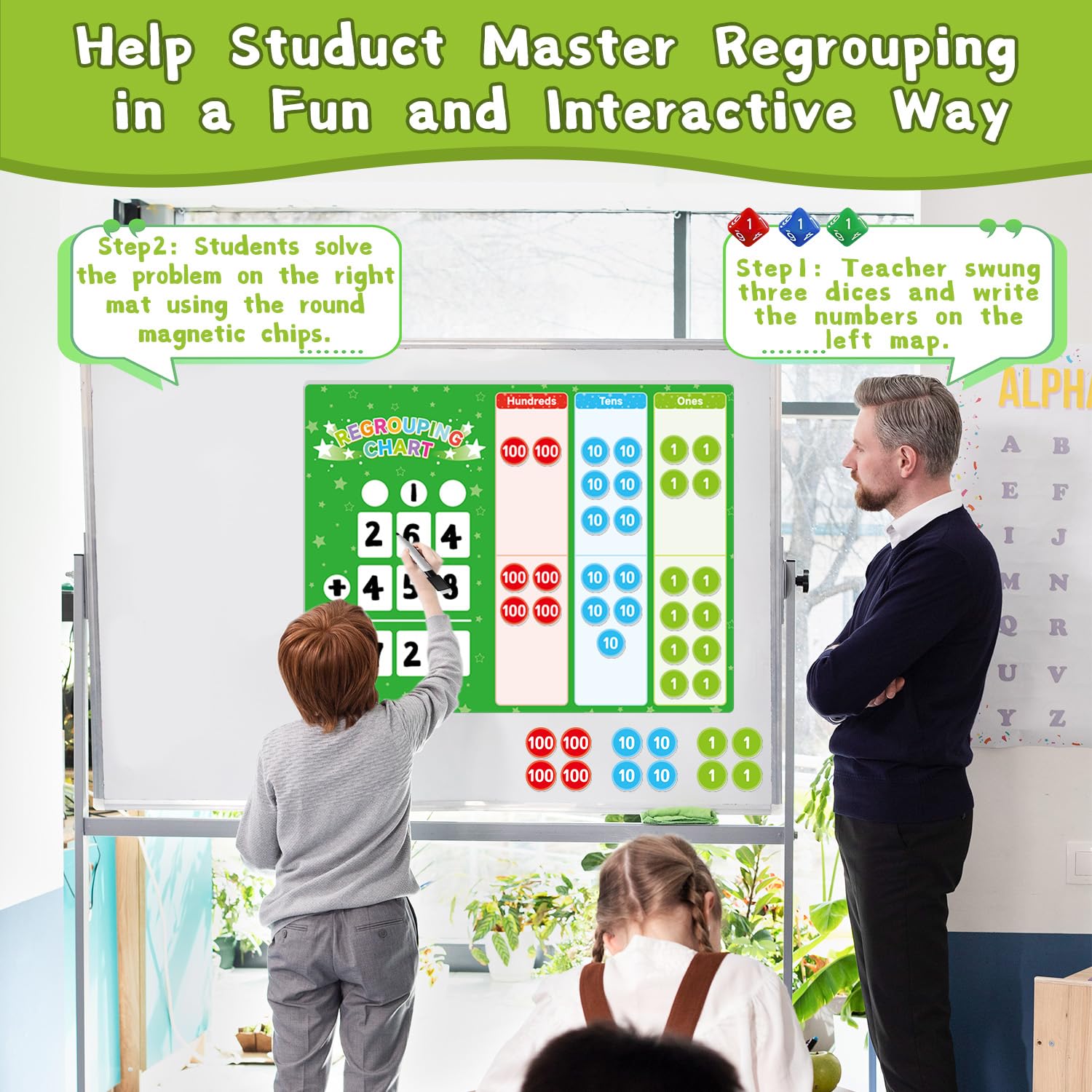 Really Good Stuff Regrouping Mats & Manipulatives Kit - Set Of 4 Math Learning Tools With Place Value Chips