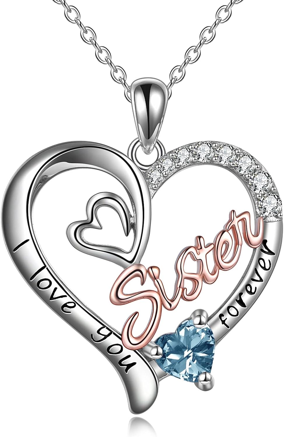 Gifts for Sister 925 Sterling Silver Birthstone Pendant I Love You Forever Sister Birthday Gifts, Personalized Sisters Jewelry for Women