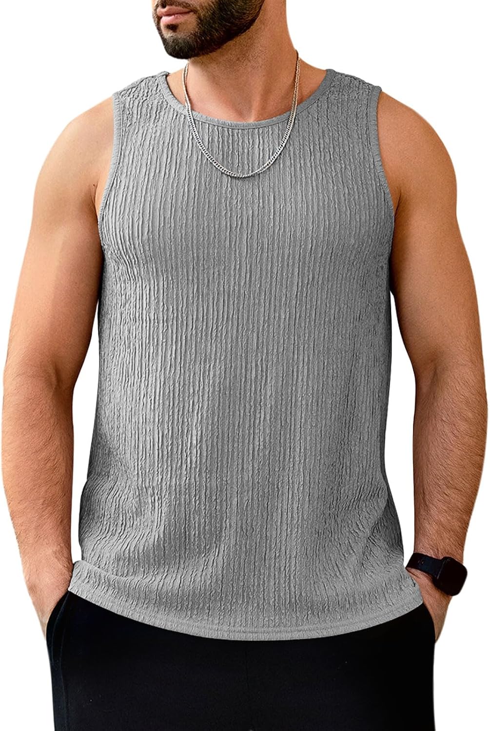 Men's Tank Tops Summer Sleeveless T Shirt Casual Ribbed Knit Muscle Basic Tee Shirts Grey X-Large