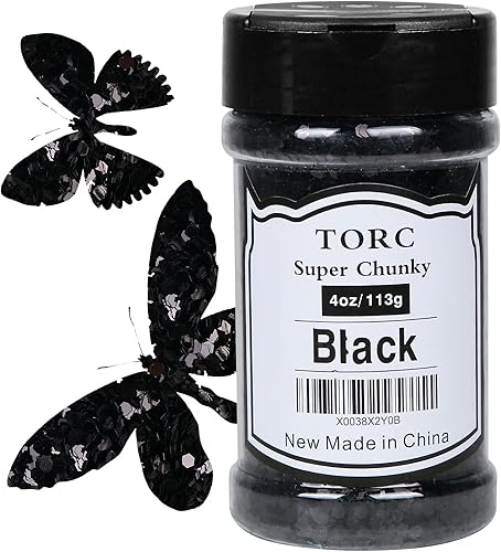 TORC Purpurina negra gruesa de 4 onzas para resina, manualidades, arte de uñas, cosméticos, festivales, maquillaje, 1/10 (0.098 in) Negro -,Azul