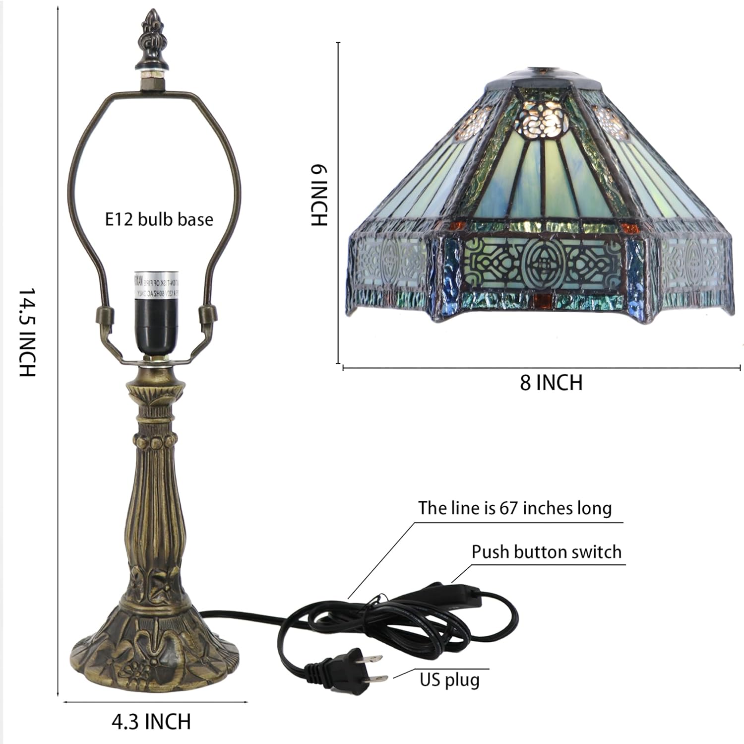 Small Tiffany Lamp Mini Accent Table Lamp Stained Glass Desk Memory Lamp Sympathy 8X14.5 Inch (Mission Style)