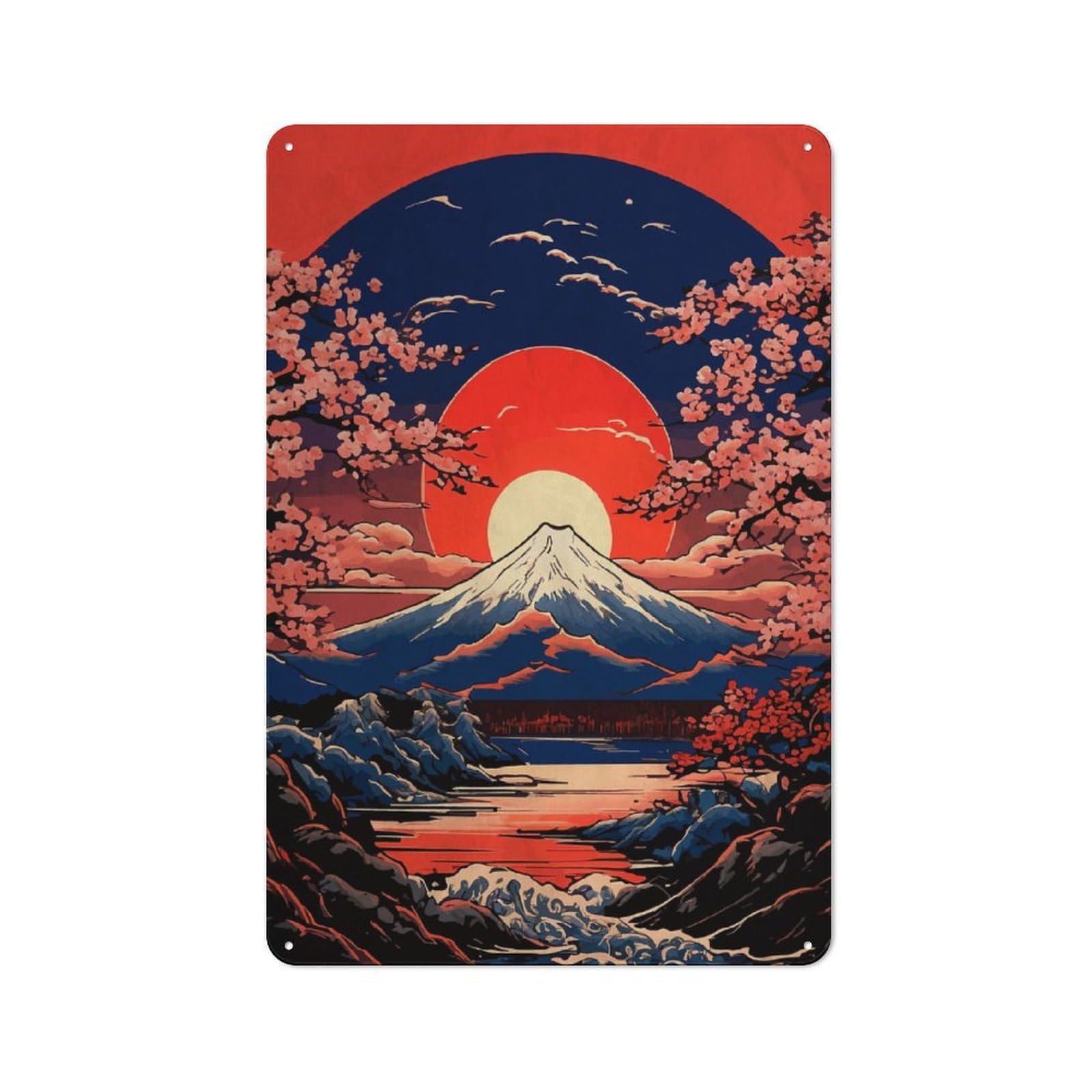 Junmoney Style-19 Cherry Blossom Japanese Retro Metal Wall Decor 30X20cm, Vintage Metal Sign For Cafe, Pub, Workshop Or Home Bar