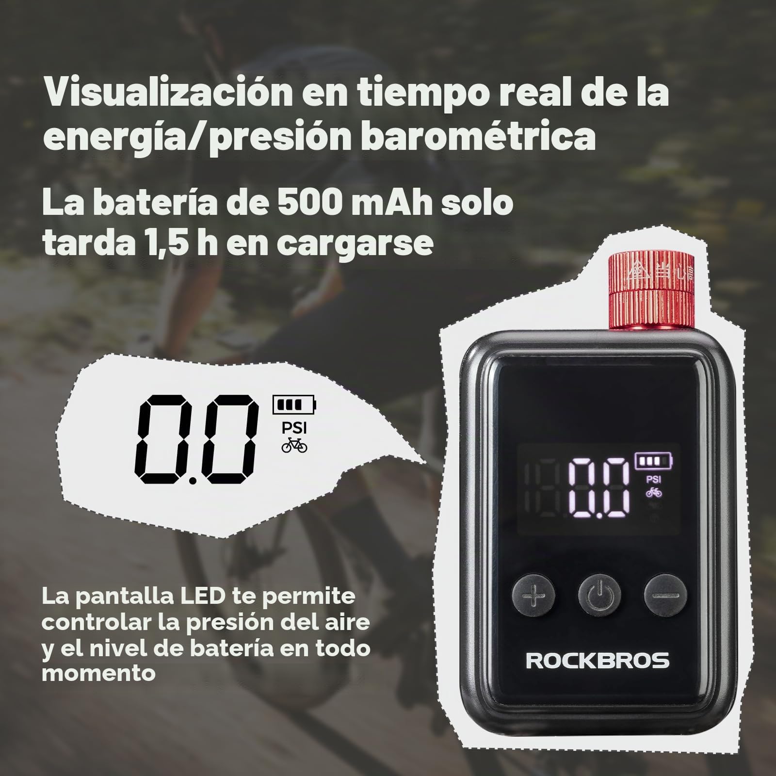 ROCKBROS Mini Bomba Eléctrica Bicicleta, 150PSI Bomba Aire Portátil Válvula Presta Schrader con Pantalla LED para Inflar Neumáticos de Bicicleta Carretera MTB Pelotas