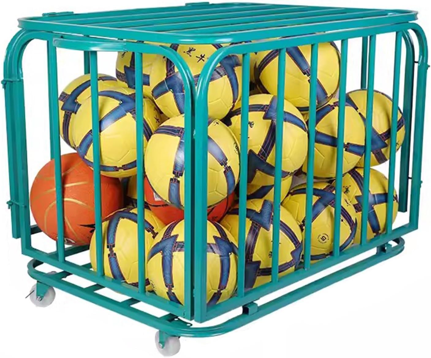 Ball Storage Holder Basketballs/Footballs/Soccer Storage Cage, Rolling Sports Balls Organizer Holder Cart, Large Capatity & Foldable ()