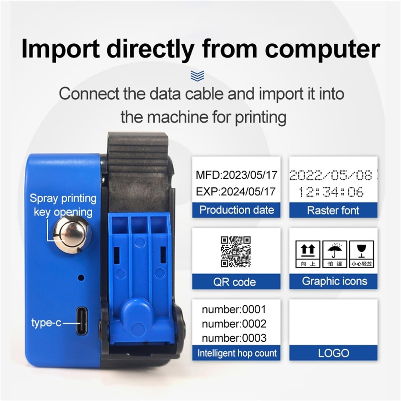 Mini Stampante Portatile Codice QR Automatico da 12,7 mm Numero di Data Etichetta Logo Stampante a Getto d'inchiostro Nera ad Asciugatura Rapida Portatile