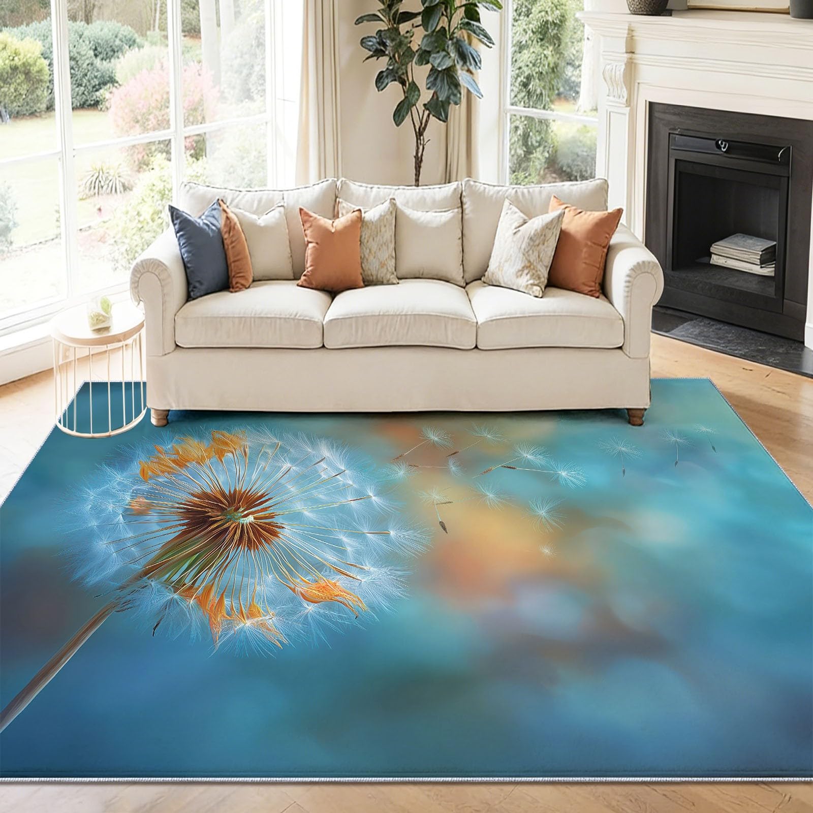 Dywan z nadrukiem akwareli z nasionami mniszka lekarskiego, 120 x 170 cm, przytulny trwały zmywalny dywan, miękki dywan z niskim runem na podłogę z antypoślizgowym spodem, łatwa do czyszczenia, mata