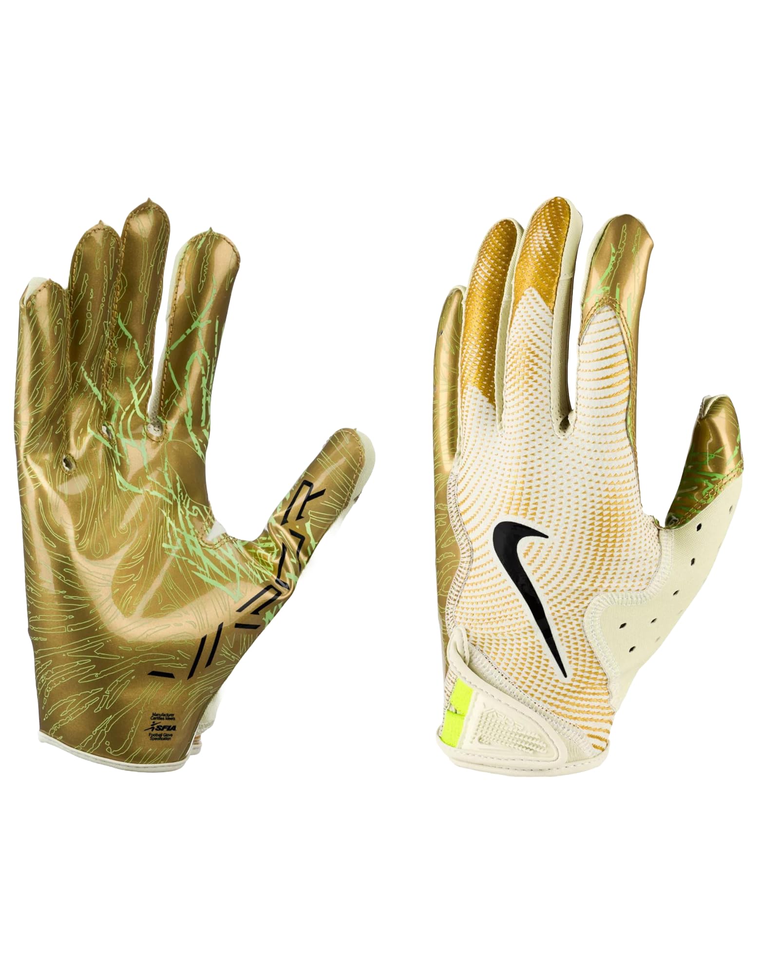 Nike Vapor Jet 8.0 Sea Glass Football Gloves, Metallic Gold, Black, Size XL