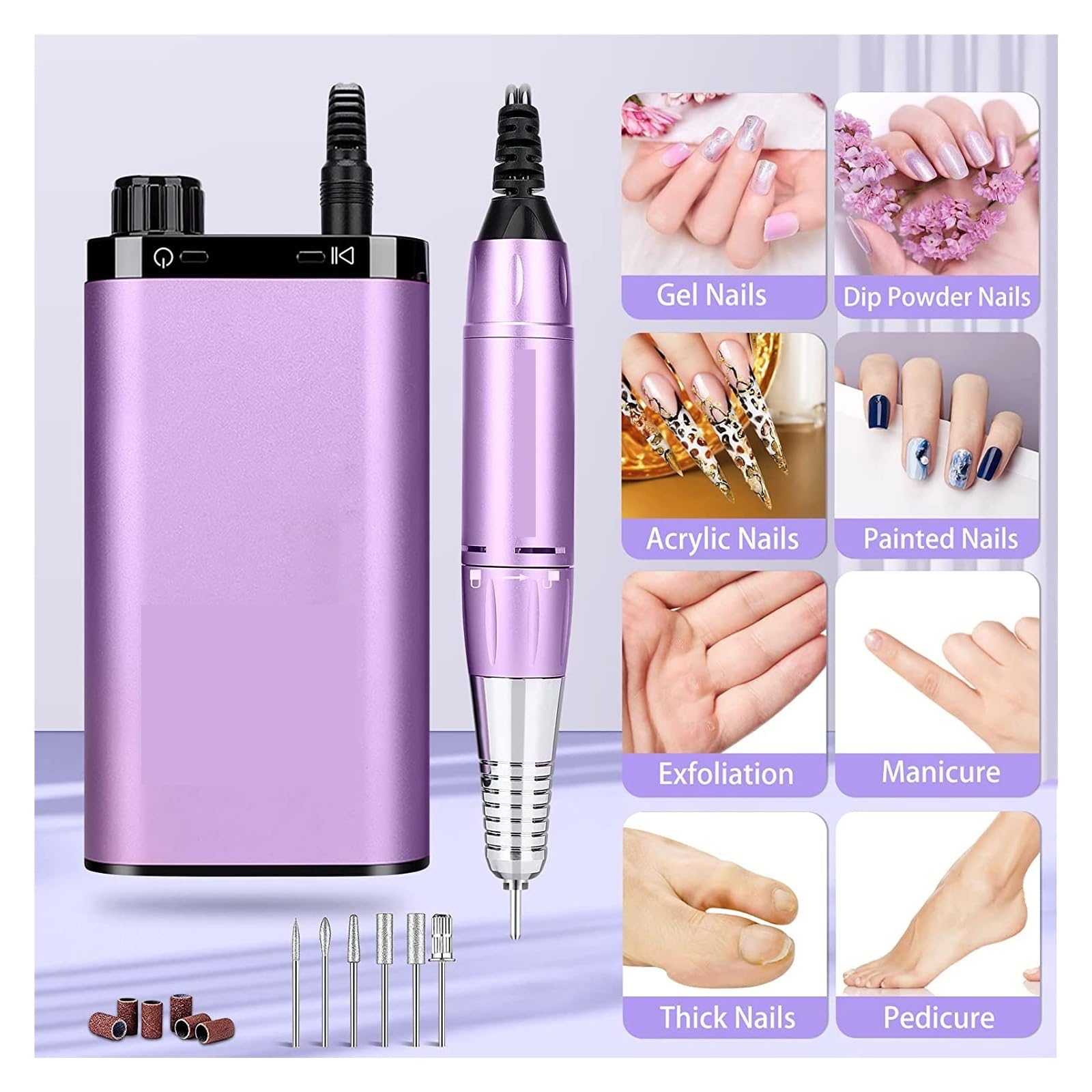 35000 Giri/min Professionale Trapano for Unghie for Smalto Gel Acrilico levigatrice for Unghie Ricaricabile con Display HD Strumenti for Salone Trapano for Unghie(Purple)