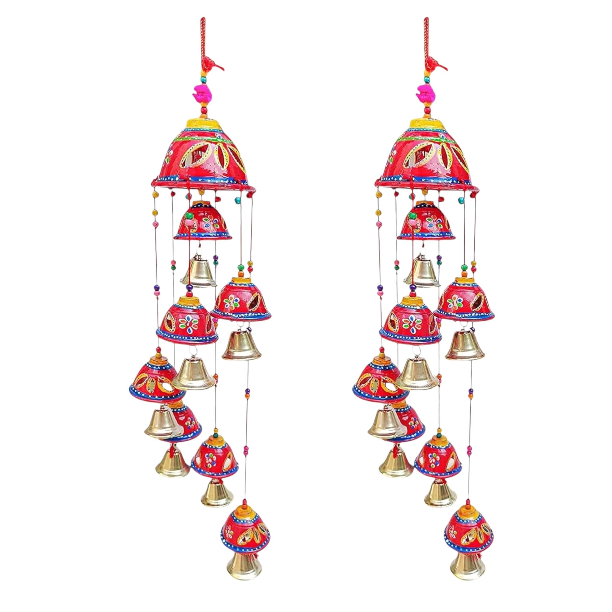Wind Chimes for Home Positive Energy | Rajasthani Painting Design 7 Bells | Decorative Wall Hanging Chime | Feng Shui Rustic Wall Art | Diwali Decoration | Indian Home Decor Gift (2)-image-43