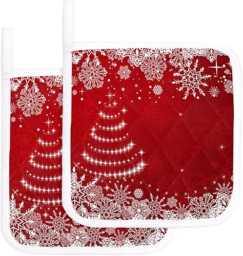 Miniatura 8 de 5 Packs Red Christmas Snowflake Pot Holders Sets for Kitchen,Oven Pan Plate Bowl Pads Heat Proof Mat with Hanging Loop,Terry Cloth Potholders Soft