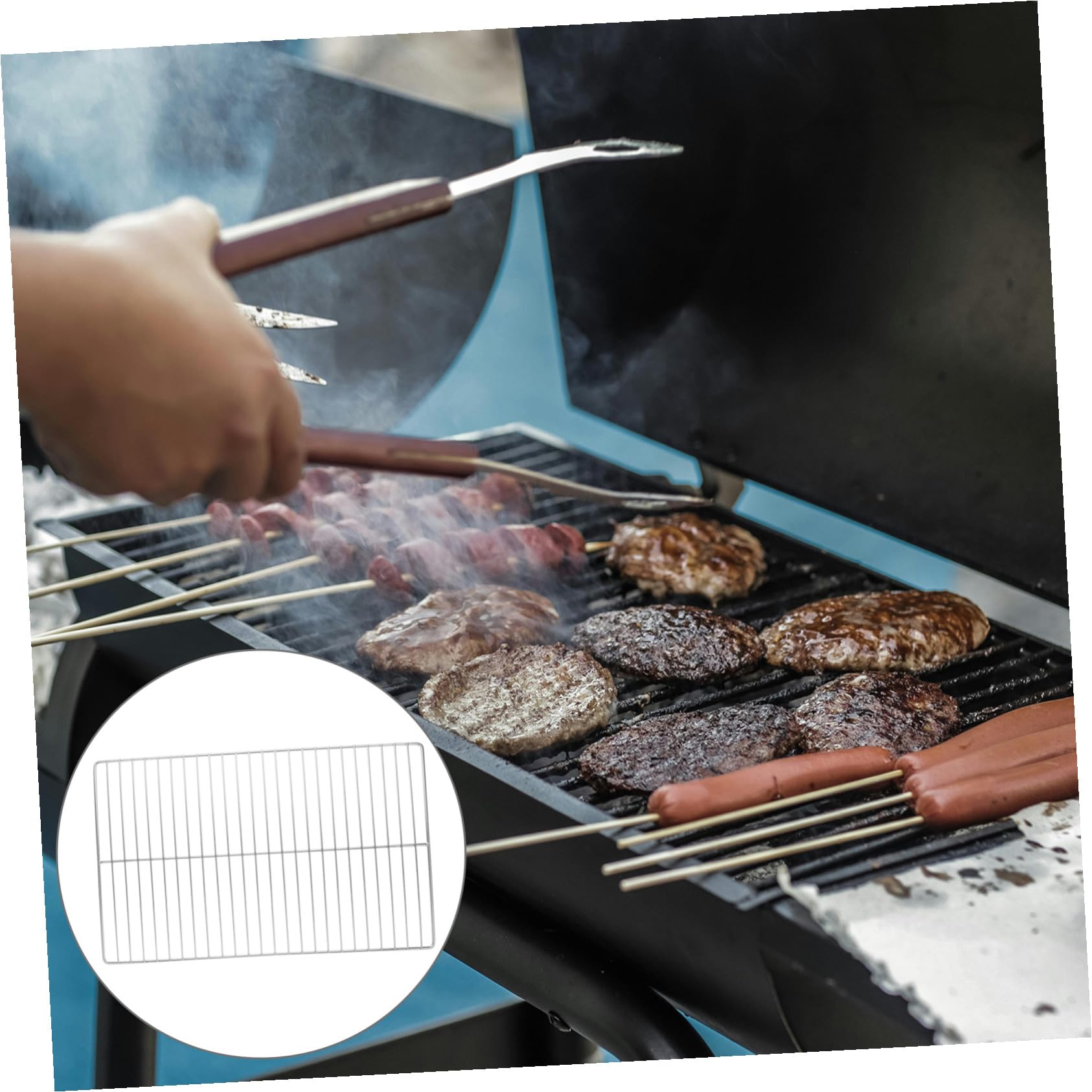 Griglia per fornello da campeggio in acciaio inox, griglia per barbecue a rete per cucinare all'aperto, ideale per picnic, barbecue, carne, verdure e pesce, accessorio portatile per grigliare