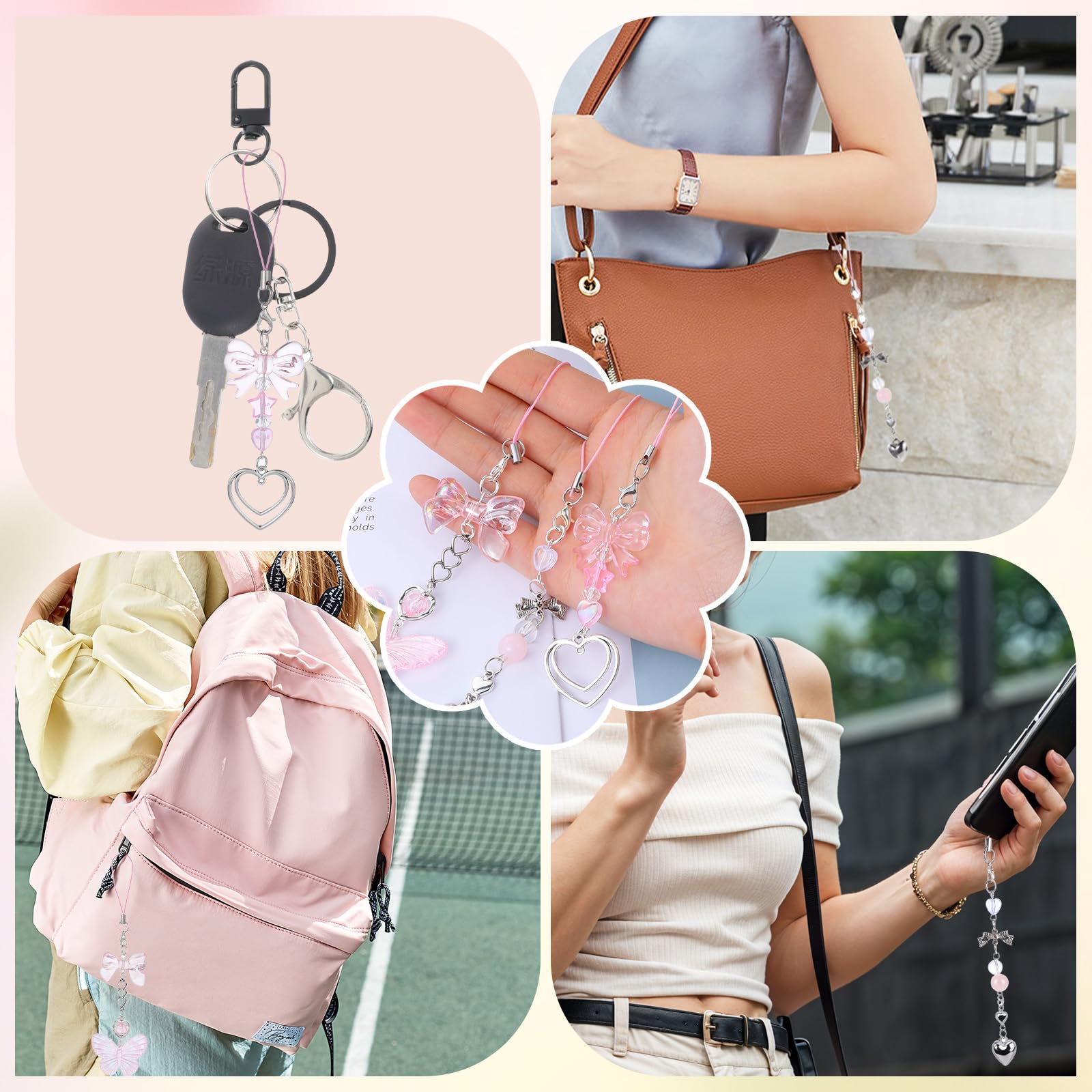 Deco Telephone, 3 Pièces Chaine Pour Telephone Portable Bijoux Breloque Phone Charm Pendentif Nœud Papillon