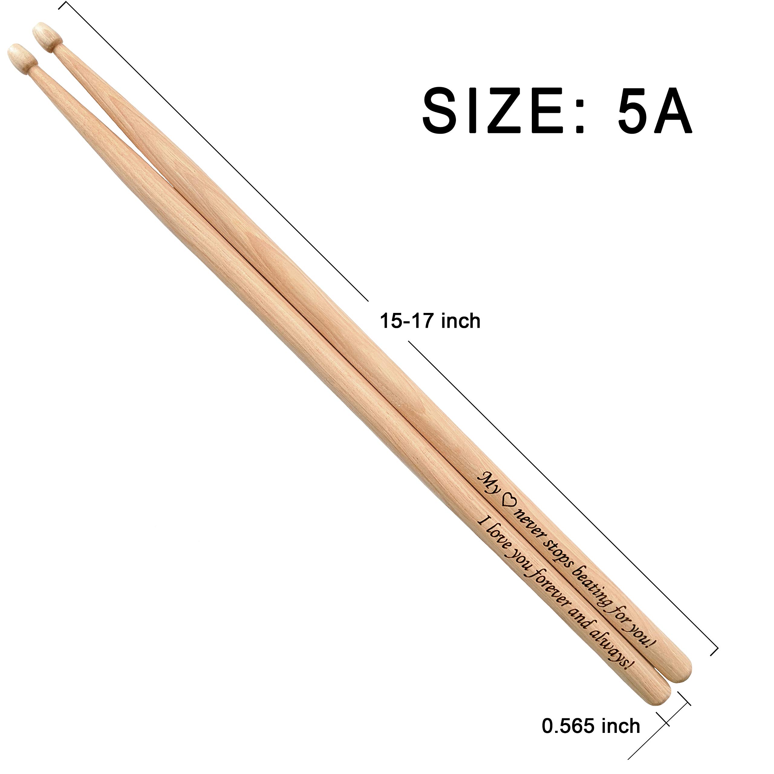 Baquetas de madera grabadas, 1 par, regalo para bateristas, hombres, músicos, padrinos de boda, gran idea de regalo para novio, marido, día de San Valentín, letrero de madera de nogal natural (My