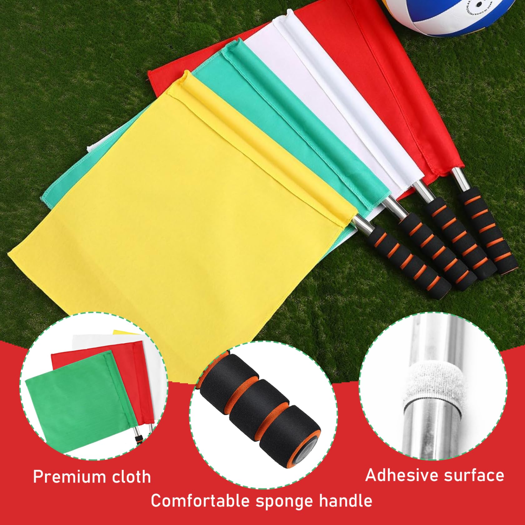 Drapeaux d'arbitre de football 4 pièces drapeaux de volley-ball avec poignée confortable parfaits pour les événements d'athlétisme