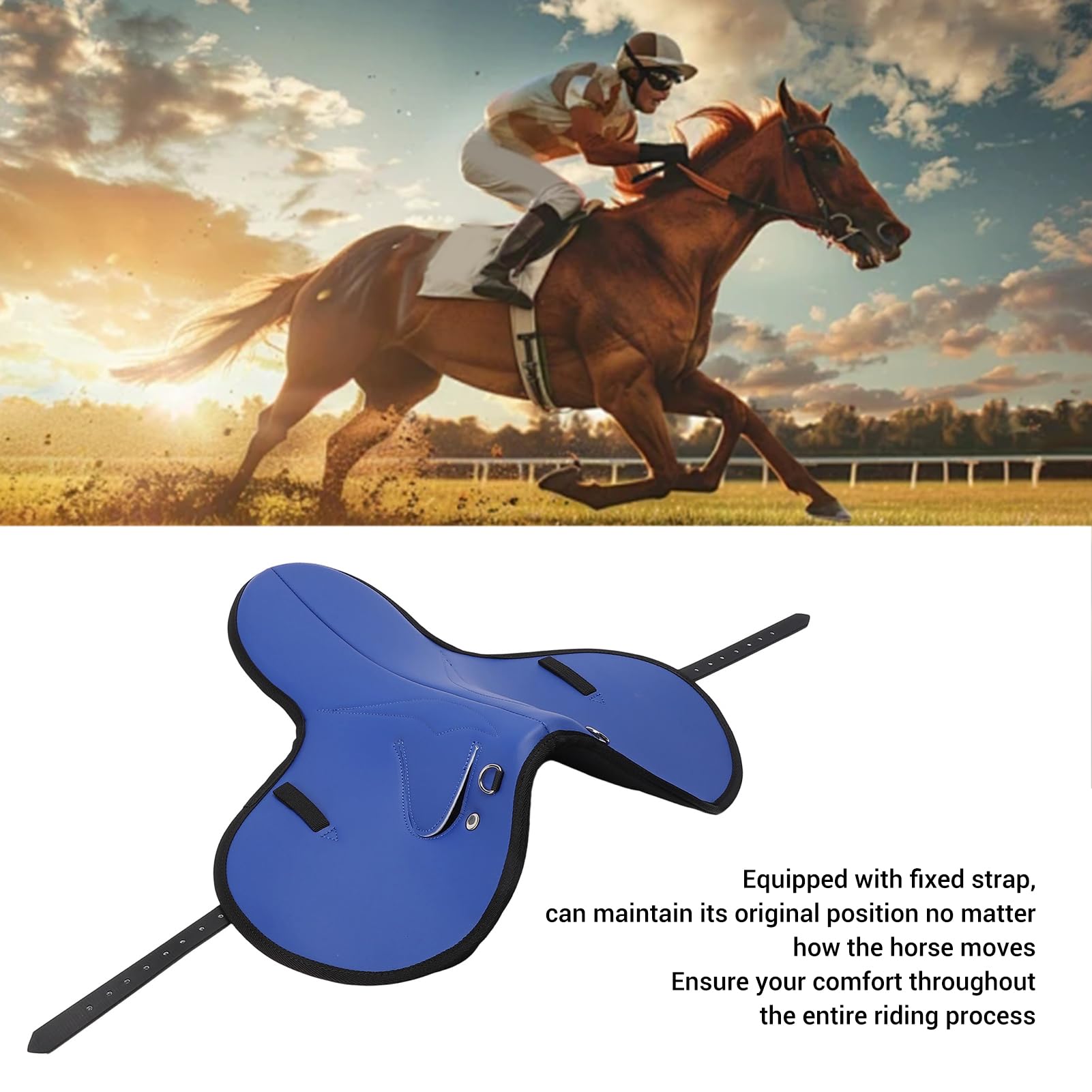 Topiky Almohadilla para Silla de Montar a Caballo, Segura, Antideslizante, Amortiguadora, Cómoda, Ergonómica, Azul para Eventos Competitivos
