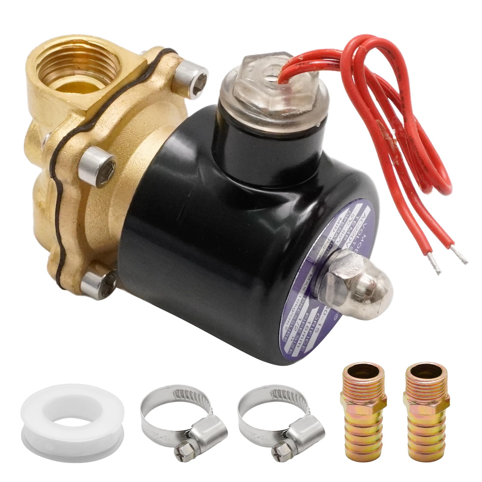 Hoypeyfiy 1/2'' BSP Elektrisch betätigtes Messing-Magnetventil, AC 220 V NC Elektrisch betätigtes Messing-Magnetventil, für Wasser, Luft, Gas und Öl