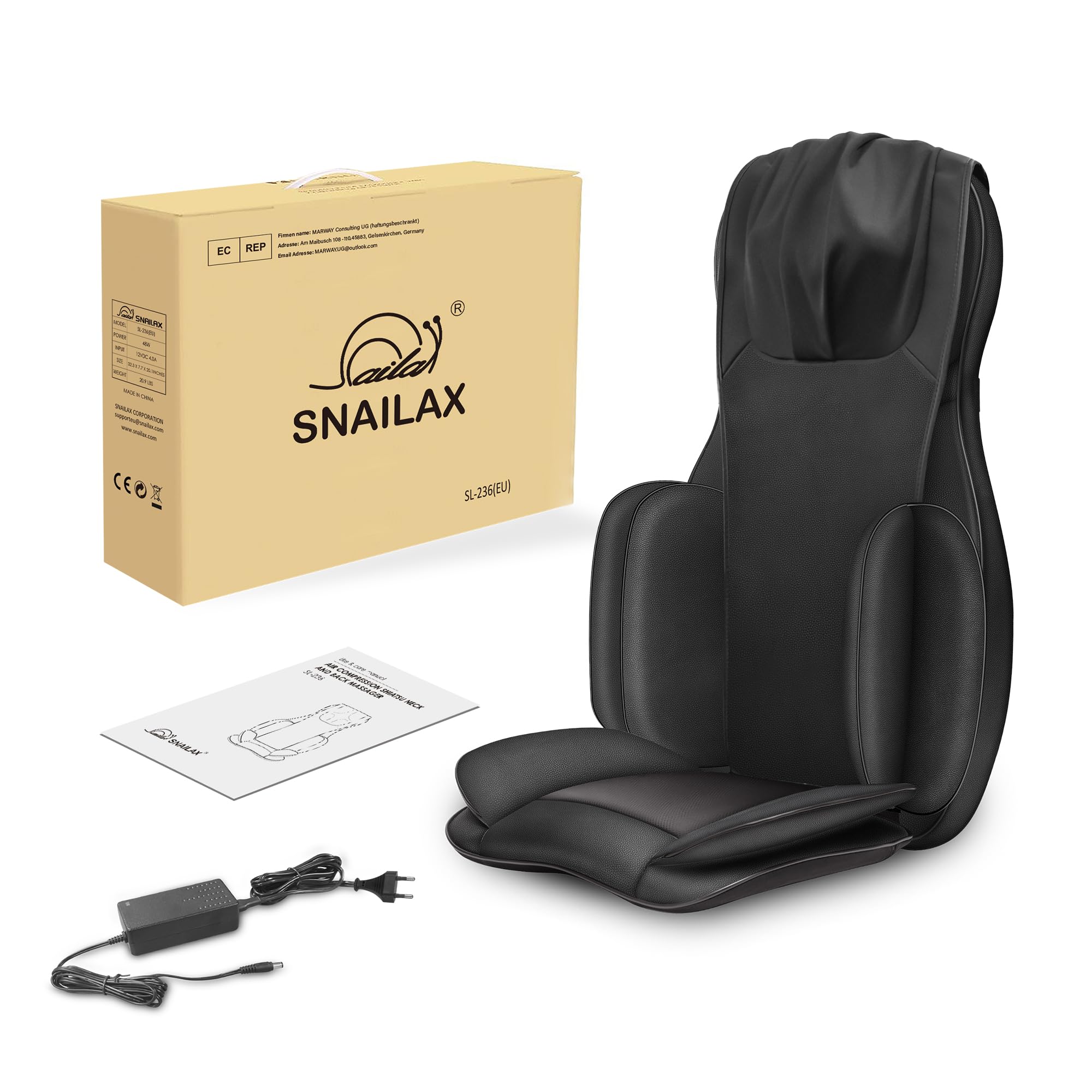 Snailax Asiento de Masaje Shiatsu con calor, Cojín de Masaje 4D con compresión/amasado/vibración, masajeador eléctrico de cuerpo completo para espalda cuello, regalos