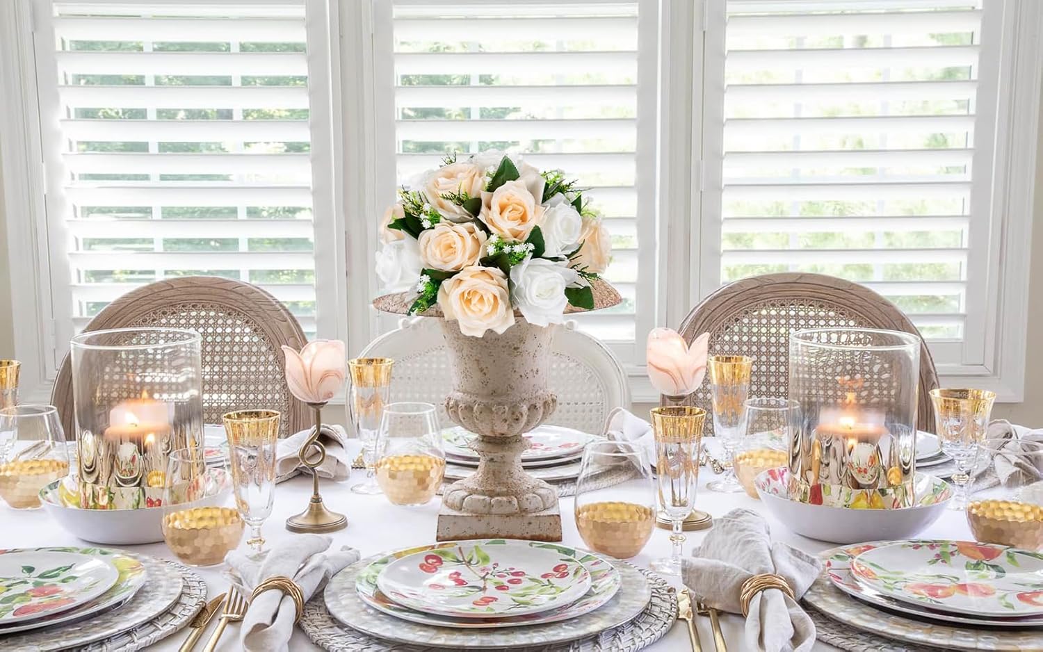 Briful Artificial Flower Balls for Table Centerpieces – 2PCS 8.6" Silk Rose Floral Arrangement Fake Floral Bouquet for Wedding Parties Baby Showers DIY Event Home Decor(Champagne White) - Image 6