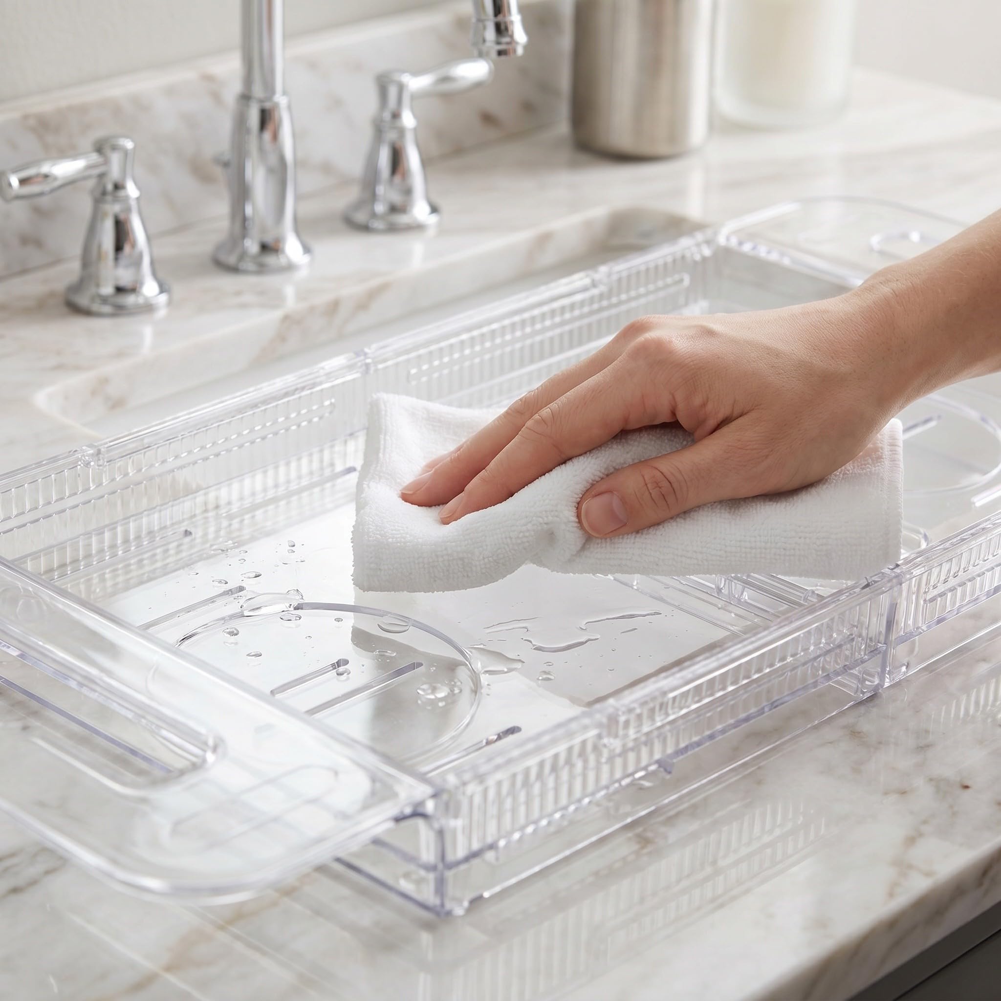 Estante Extensible para bañera: Bandeja Ajustable para bañera, Ideal para el baño, con Capacidad para Vasos, jabones, Juguetes y Otros artículos de baño. Cuenta con una Superficie