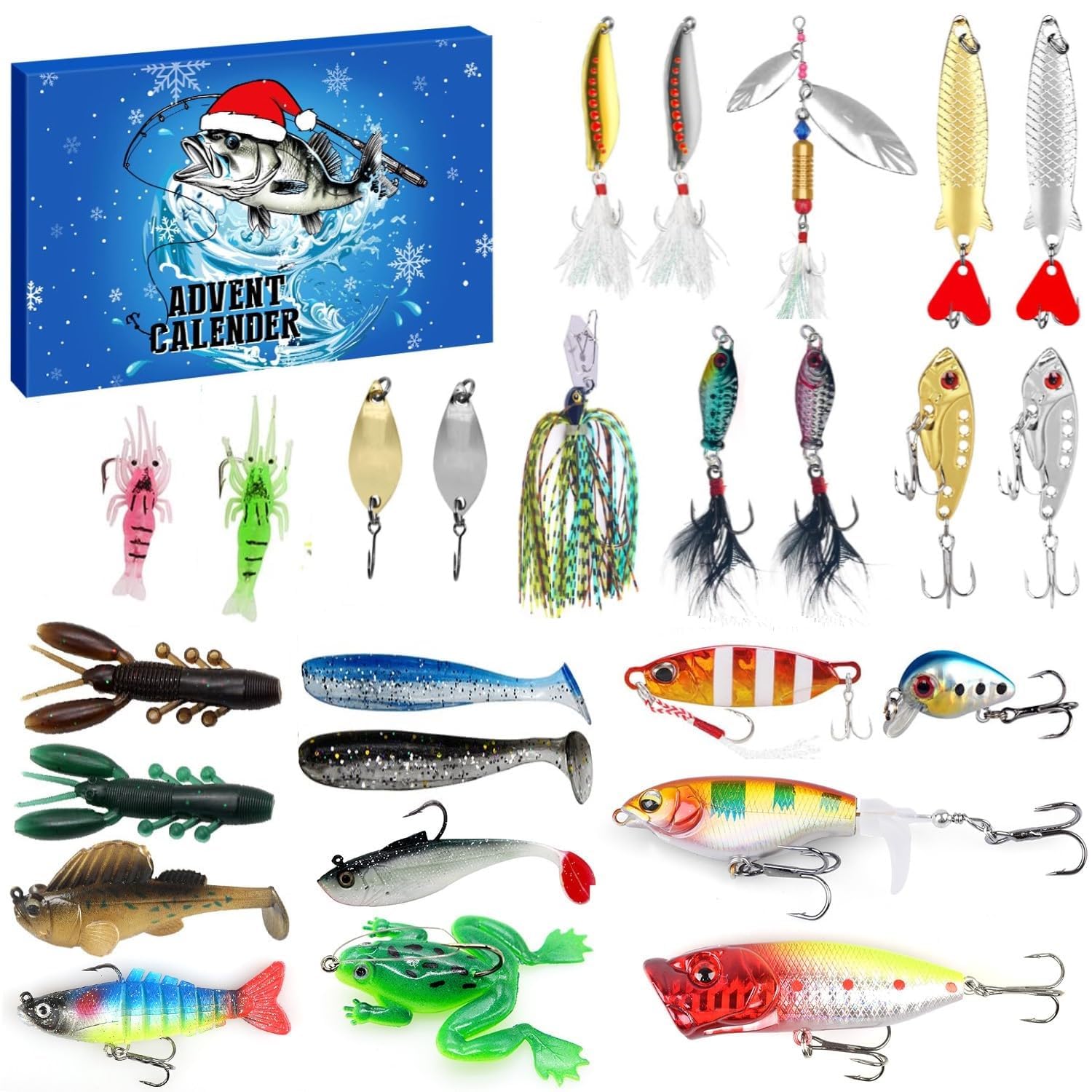 iZoeL Calendario Avvento Pesca Calendario Avvento 2026 Uomo Esche da Pesca | Esche Pesca, Calendario dell'Avvento Regalo Natale, Pesca in Mare/ Lago/ Fiume, Regali Natale per Papà Marito Zio Figlio
