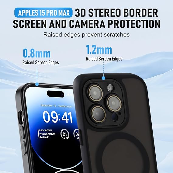 iPhone 15 Pro Max用磁気ケースMagSafe対応スリム半透明マット耐衝撃指紋付きスマホケース