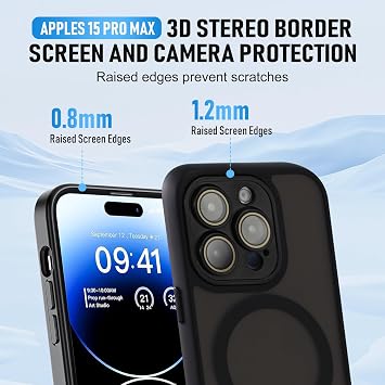 iPhone 15 Pro Max用磁気ケースMagSafe対応スリム半透明マット耐衝撃指紋付きスマホケース