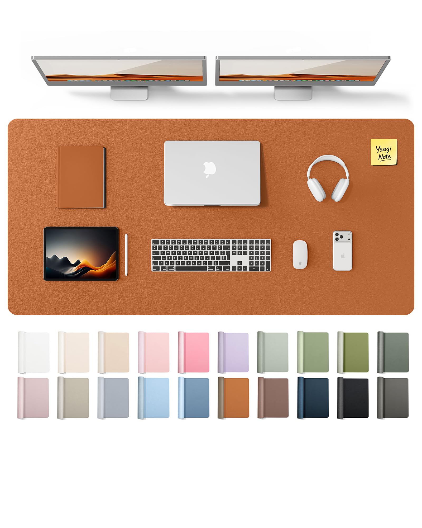 YSAGi Leather Desk Pad Protector, Office Desk Mat, Large Mouse Pad, Non-Slip PU Leather Desk Blotter, Laptop Desk Pad, Waterproof Desk Writing Pad for Office and Home (Brown,55" x 24")
