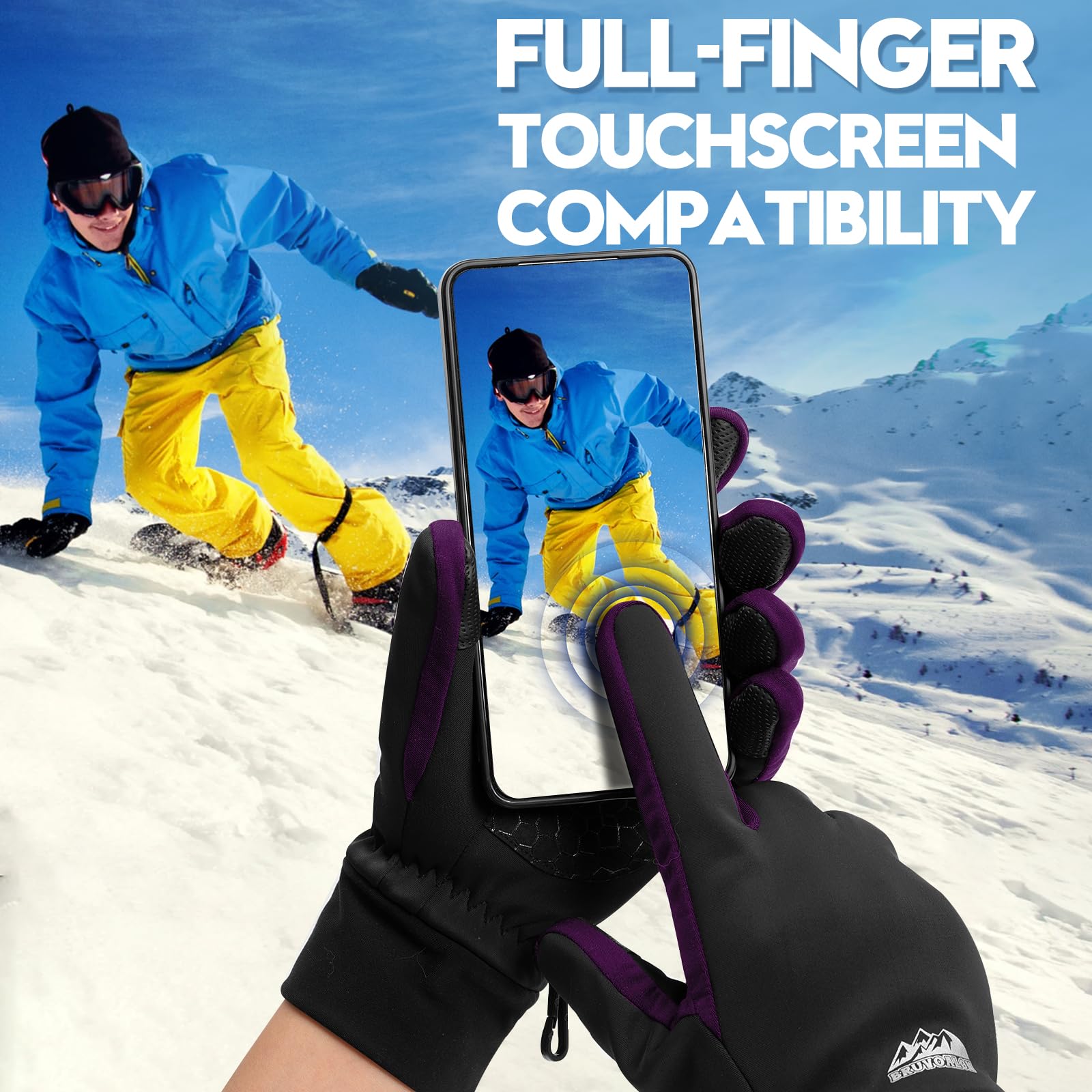 Bruvoalon Gants d'hiver pour homme et femme, isolation thermique 3M, tissu lycra, coupe-vent, écran tactile, antidérapant, temps froid