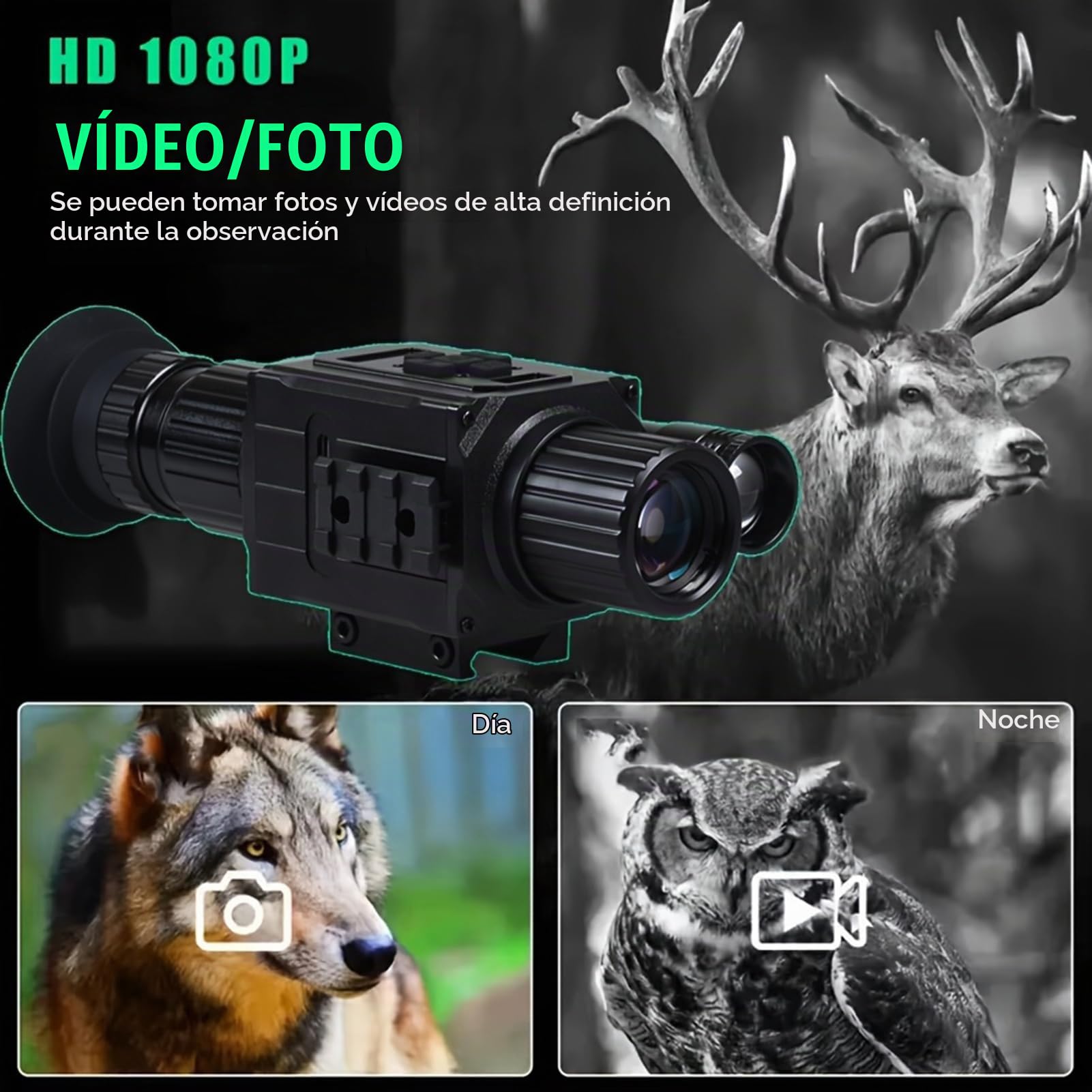 NK008 - Mira digital de visión nocturna para caza, zoom digital 5X 1080P visión nocturna monocular, iluminador IR 850 integrado, tarjeta de 32 GB incluida
