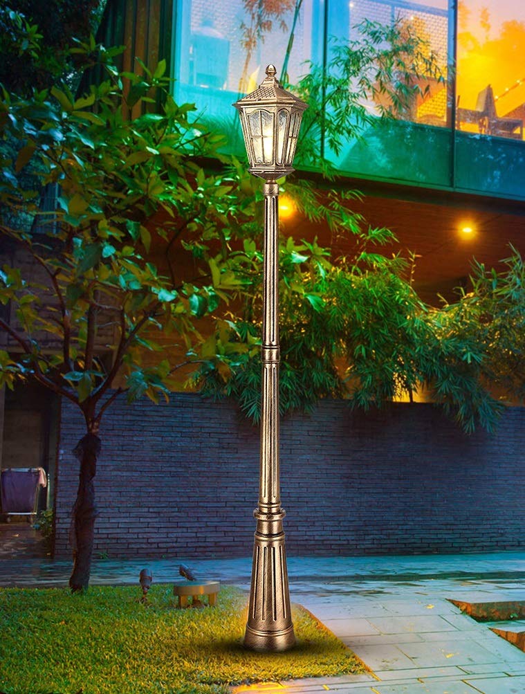 Lampe de Jardin américaine rétro Vintage Antique en Verre étanche, Style Pilier européen, en Aluminium, pour Villa, Cour, Patio, Balcon, sur mât Haut.,Bronze-180cm