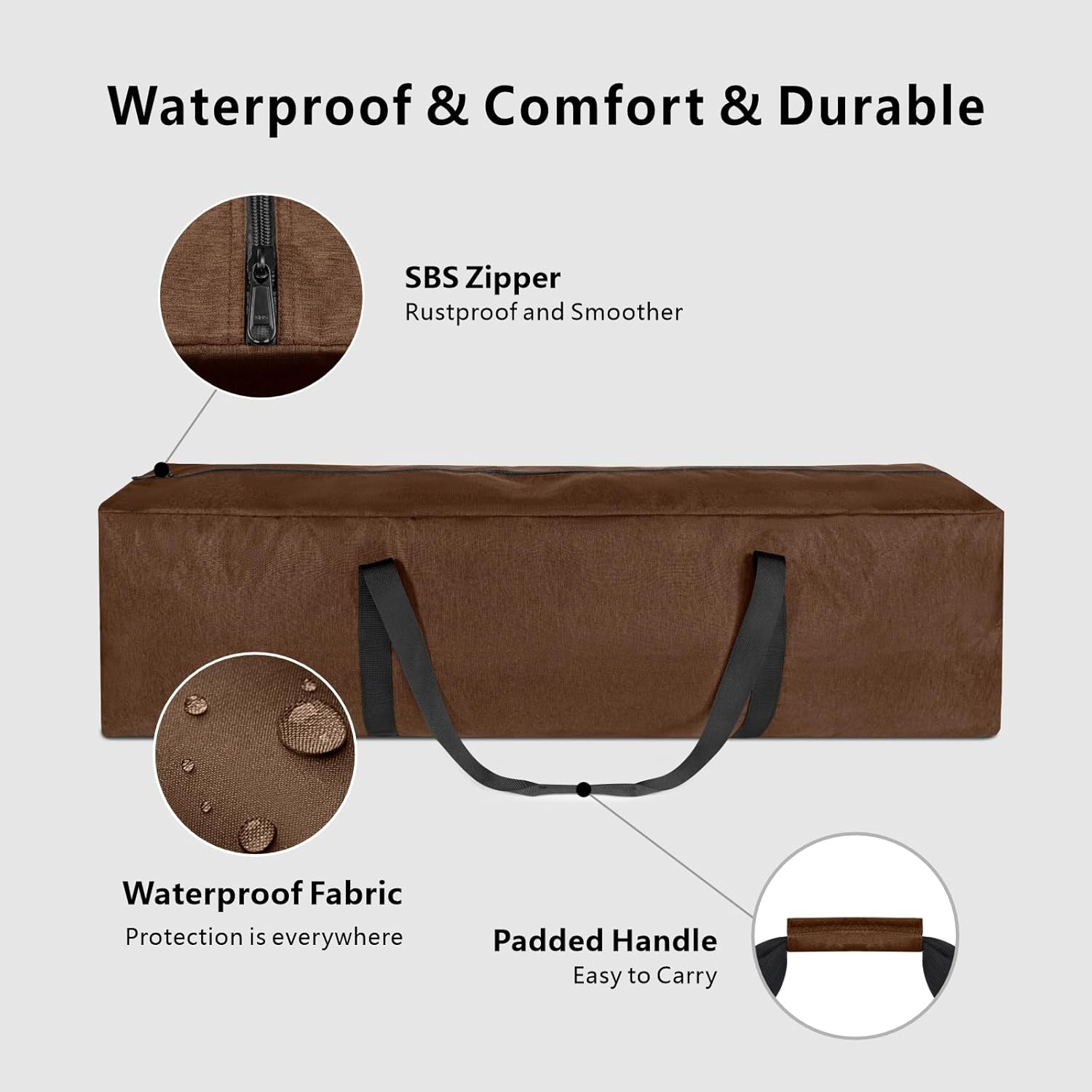 TOPDesign 1-Pack 46 Inch Extra Large Zippered Duffel Bag for Travel Camping Sports Equipment Storage, Waterproof Foldable Luggage Bag with Padded Handles (Brown)