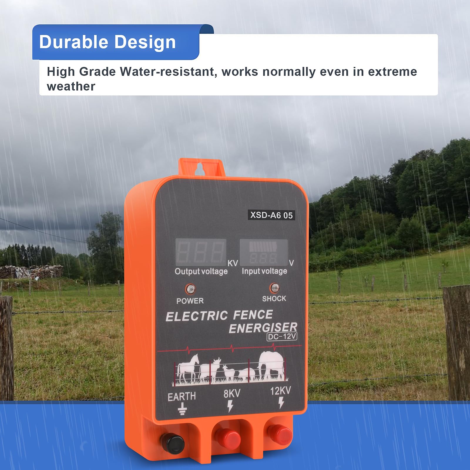 pastor electrico , cerca eléctrica Controlador de pulso de alto voltaje seguro Granja de animales Cerca eléctrica Pastor Granja de animales Pastor eléctrico para vacas, ganado, caballos (Orange)