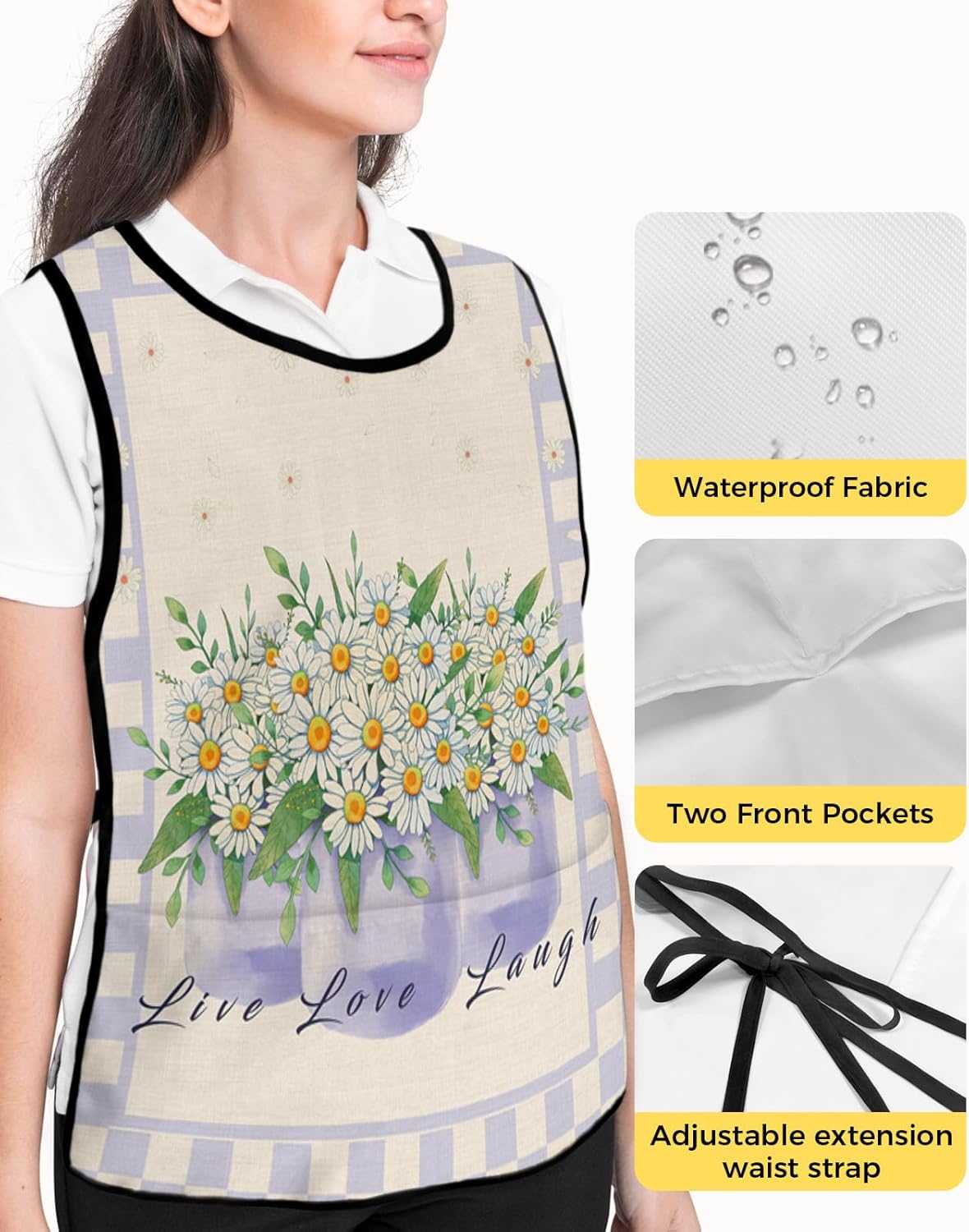 Green Leaves Cobbler Aprons with 2 Pockets for Women Men, Abstract Grey Summer Leaf Art