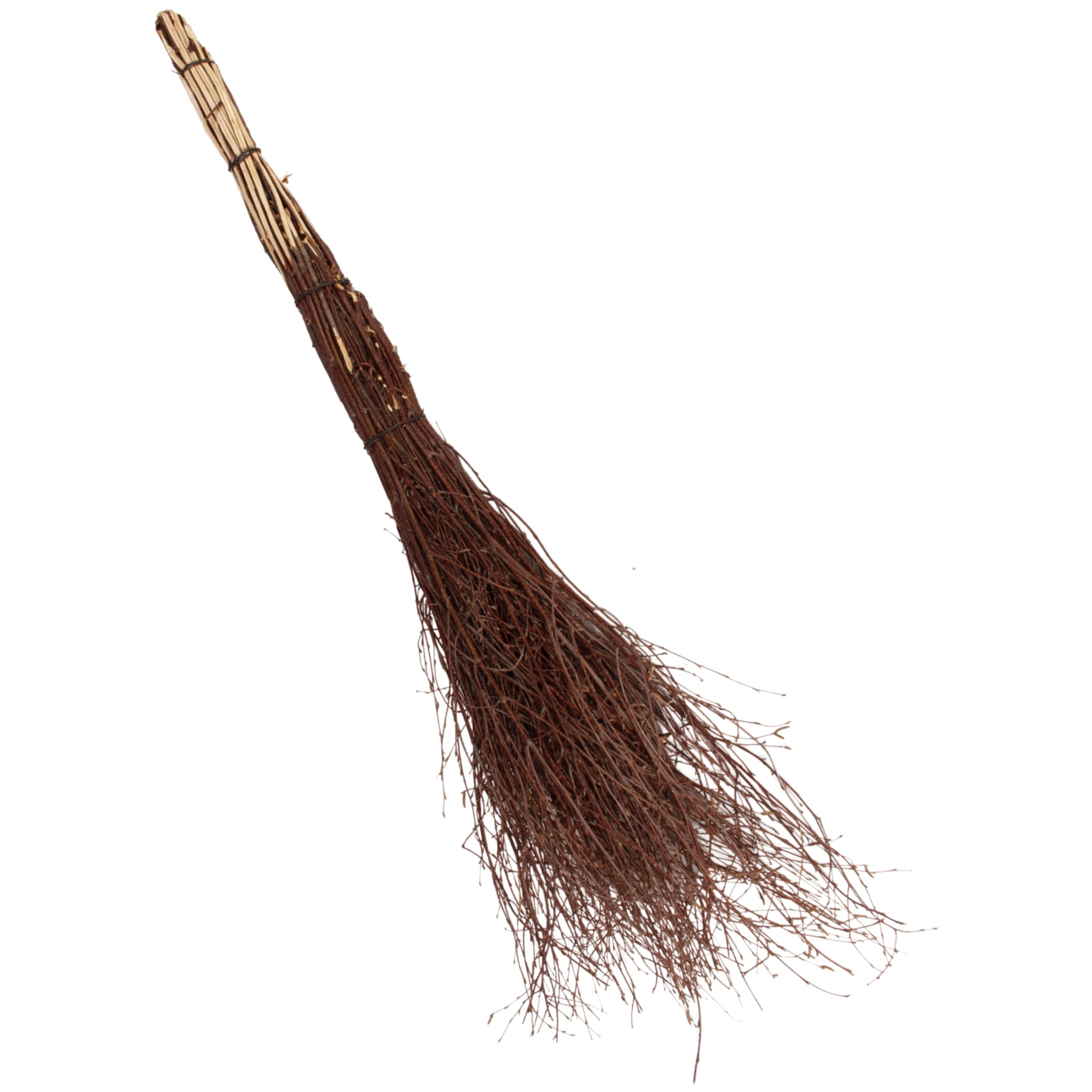 Soladirect Brown Handmade Birch Twig Broom - Eco-Friendly, 39 Inch Long - Ideal For Garden, Patio, And Home Cleaning - Sturdy, Traditional Wooden Broom With Ergonomic Design - Witches Style